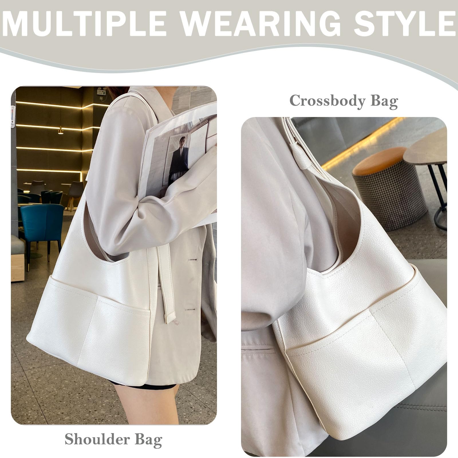 Stylish Women's Large Faux Leather Hobo Shoulder Bag - Trendy 2024 PU Tote Purse for Work, Travel & Everyday Use