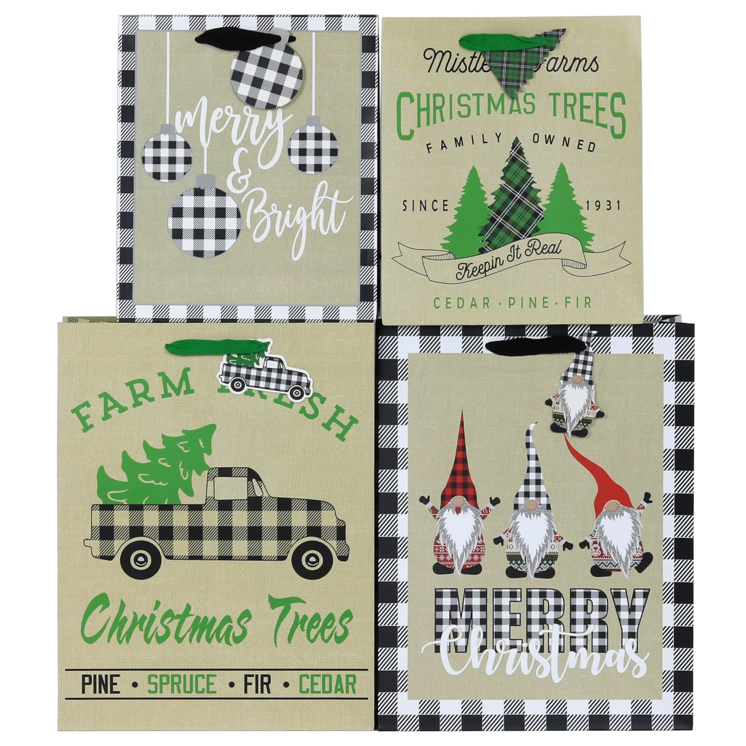 Iconikal Christmas Gift Bags - 24 Pack Buffalo Plaid Holiday Party Favor Bags for Xmas Presents, Stocking Stuffers & Festive Decorations