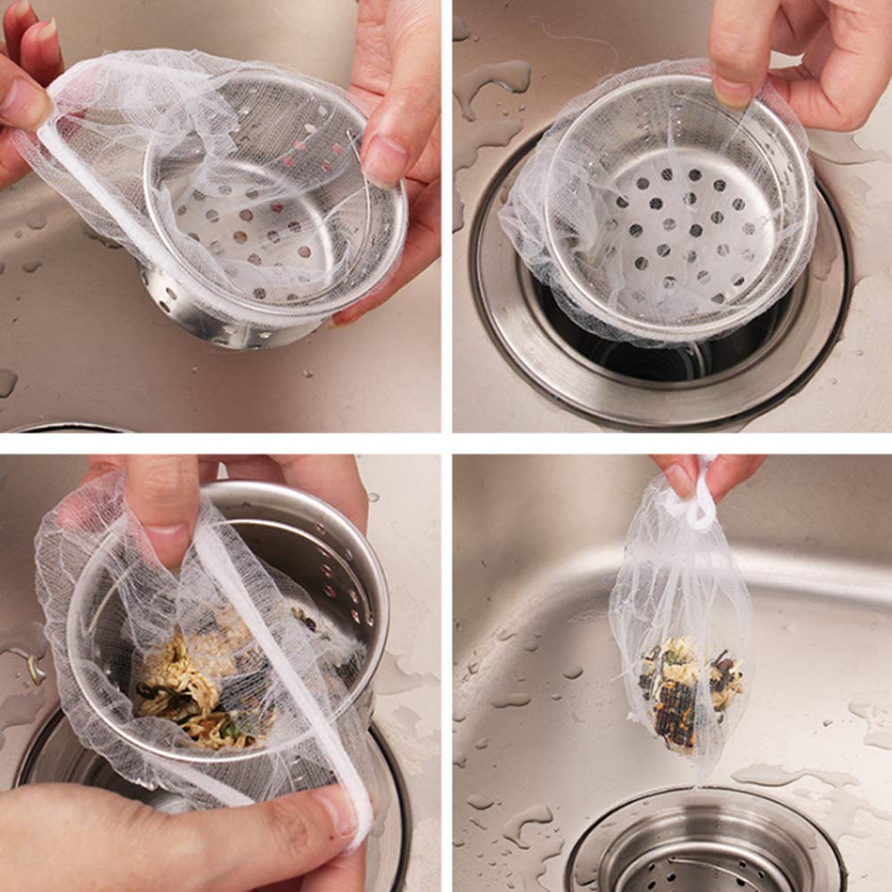 200Pcs Disposable Sink Strainer Bags - Fine Mesh Kitchen & Bathroom Sink Strainer Garbage Bags (4x3.5inch, White) - Prevents Clogs, Catches Food Scraps & Hair for Easy Cleaning