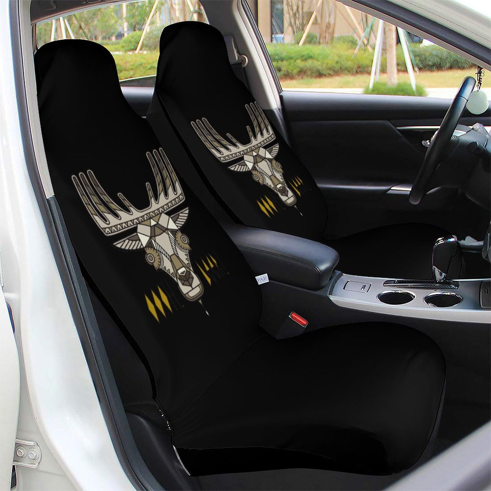 Premium Ethnic Deer Head Car Seat Covers - Durable Universal 2-Piece Set for Trucks & SUVs - Custom Front Seat Protectors | Perfect for Outdoor Adventures & Daily Commutes