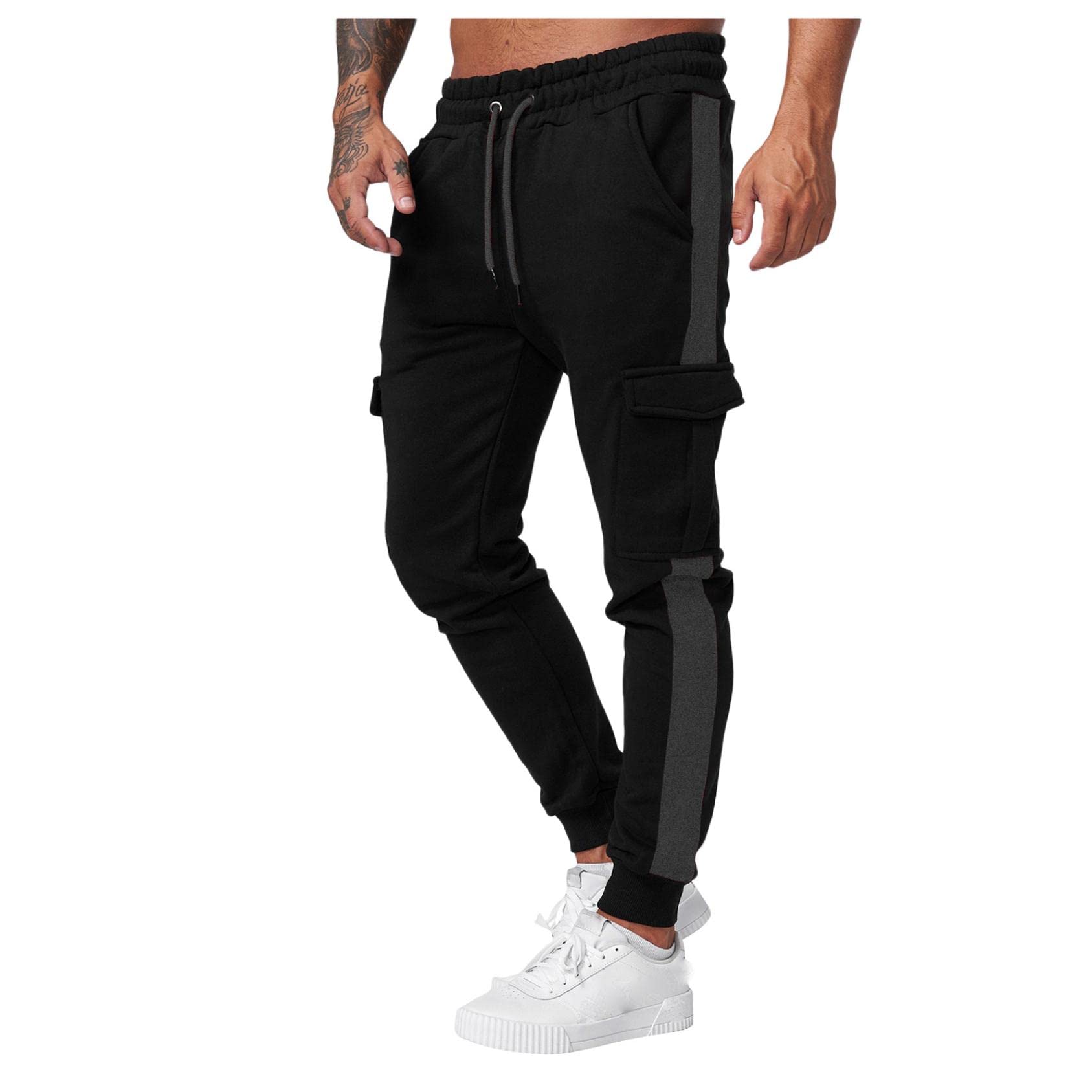WOCACHI Men's Color Block Jogger Pants with Side Stripes - Athletic Gym Running Sweatpants for Workout, Streetwear & Casual Wear | Breathable Comfort for Sports, Fitness & Everyday Use