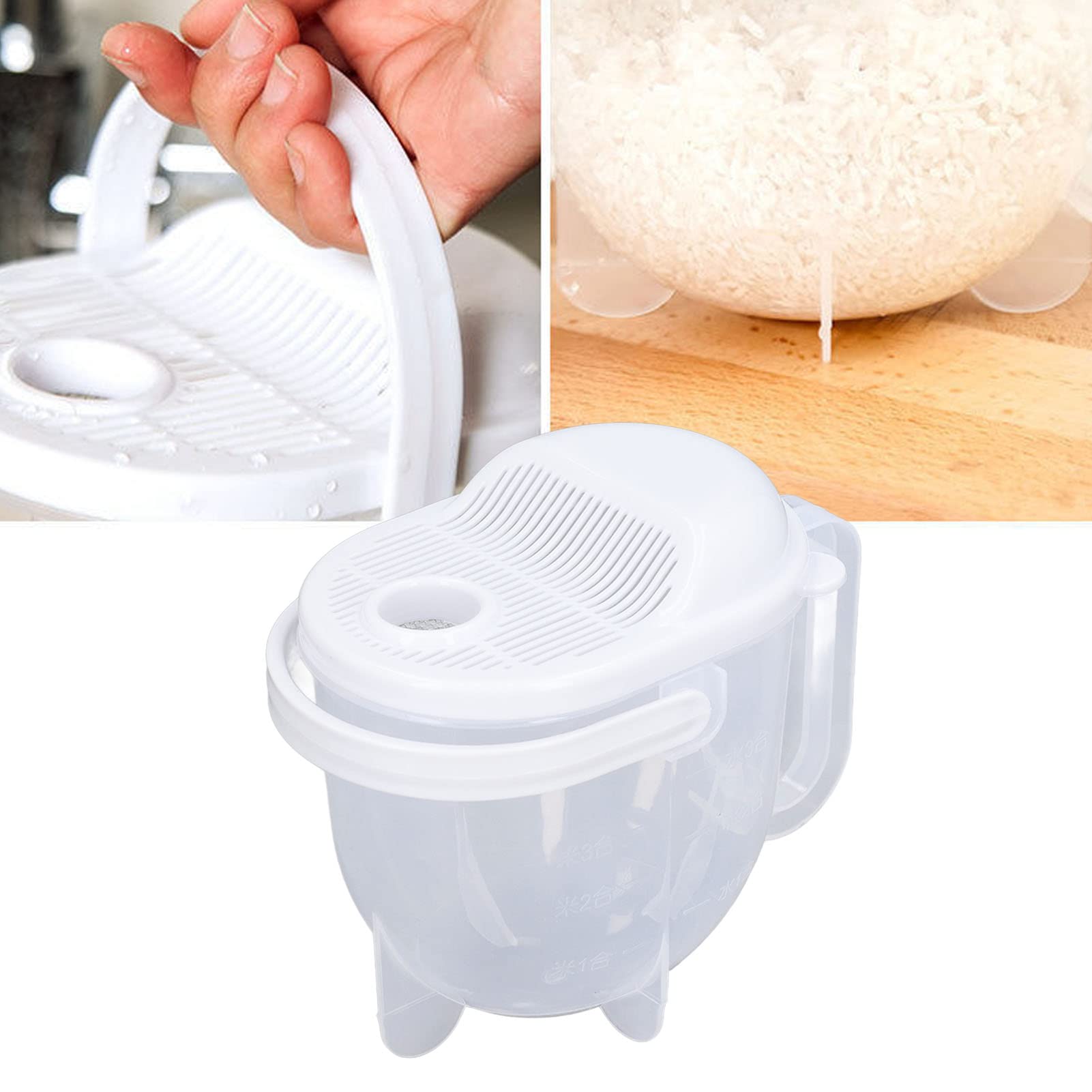 Zerodis Rice Washer with Strainer & Scale - ABS Plastic Bowl for Perfect Rice Washing