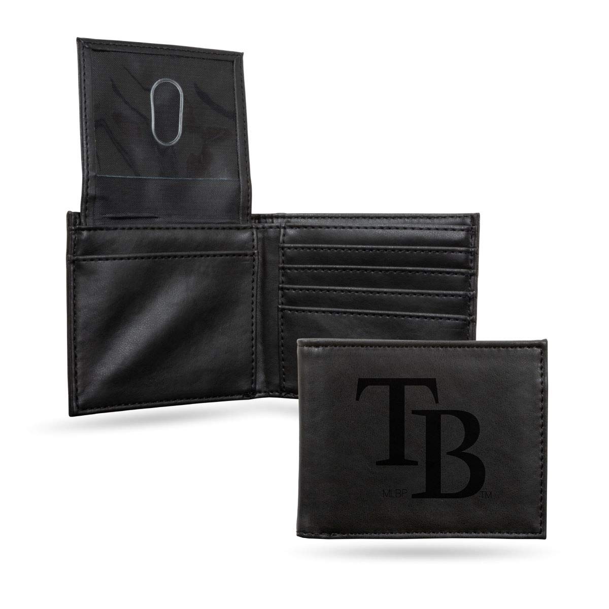Premium Black Billfold Wallet with Laser Engraved Rays Design - Slim RFID Blocking Leather Wallet for Men - Perfect for Everyday Carry, Business & Travel