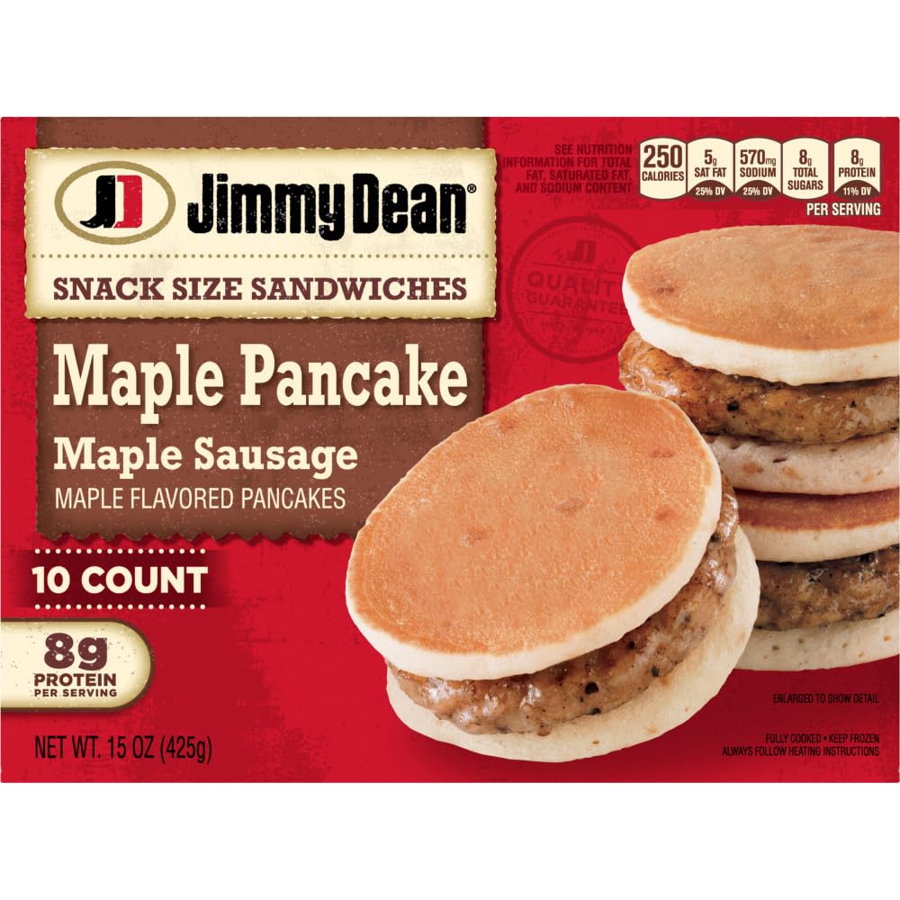 Jimmy Dean Snack Size Maple Pancake & Sausage Sandwiches - 10 Count Frozen Breakfast Sandwiches | Quick & Easy Morning Meal, On-the-Go Snack, Office Breakfast