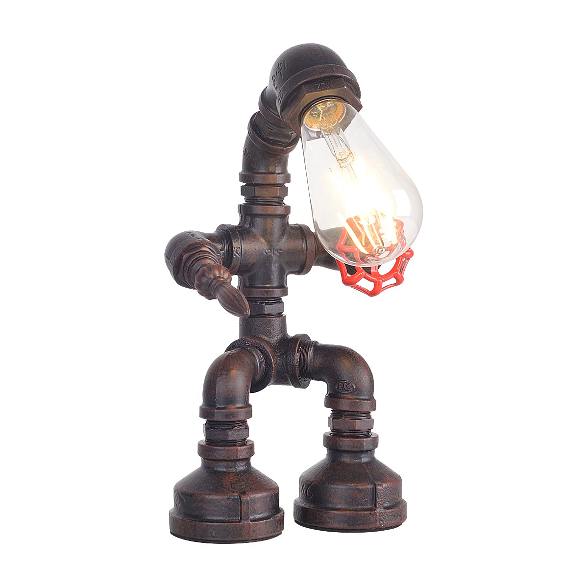 Vintage Steampunk Metal Desk Lamp - Industrial Rustic Water Pipe Table Light for Office, Reading Nook, Kids Room & Cafe Decor | Retro Robot Style Bedside Lighting Fixture (Rust Finish)