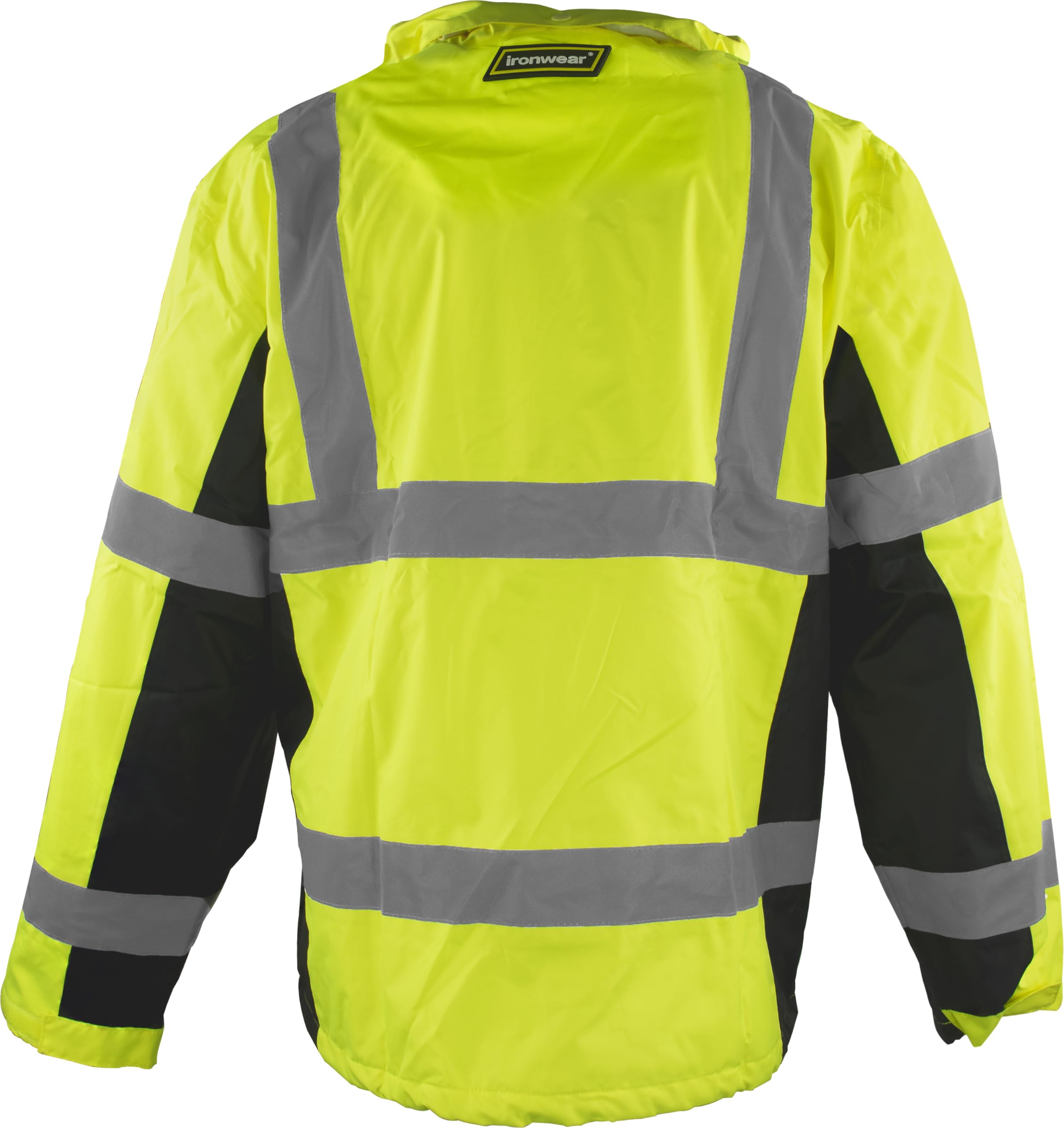 Ironwear 6435 High Visibility Reflective Waterproof Jacket - ANSI Class 3 Safety Jacket with Black Accents | Lightweight Rain Jacket for Construction, Cycling & Outdoor Work | Waterproof Windbreaker for Men & Women