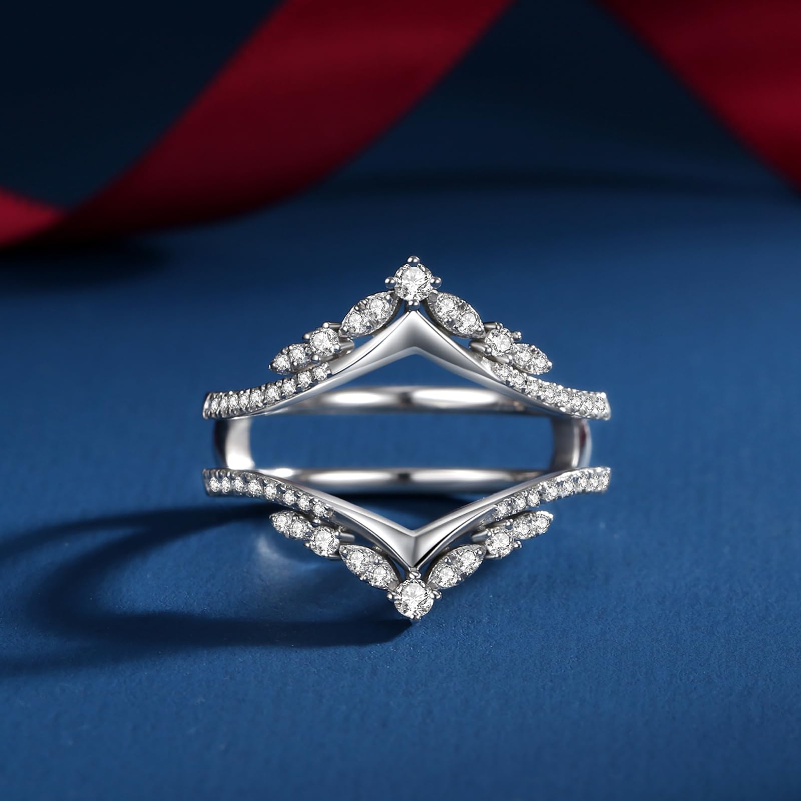 Moissanite Ring Enhancer for Engagement & Wedding Bands - Curved Design in S925 Sterling Silver & 18K White Gold Plated - Perfect Gift for Wife, Women, Her - Ideal for Anniversaries, Proposals & Special Occasions