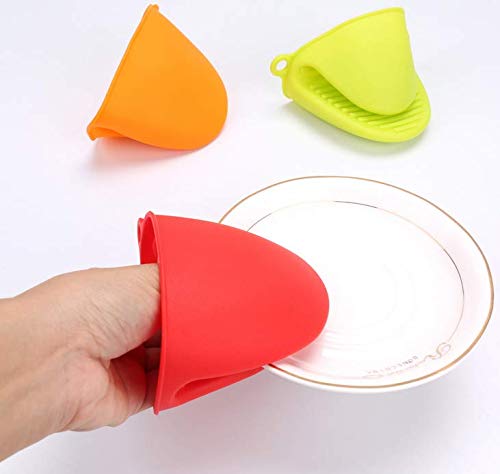 2 Pairs Heat Resistant Silicone Mini Oven Mitts - Non-Slip Cooking & Baking Gloves for Microwave, Kitchen, BBQ - Perfect for Baking, Grilling, and Handling Hot Dishes (Orange & Blue)