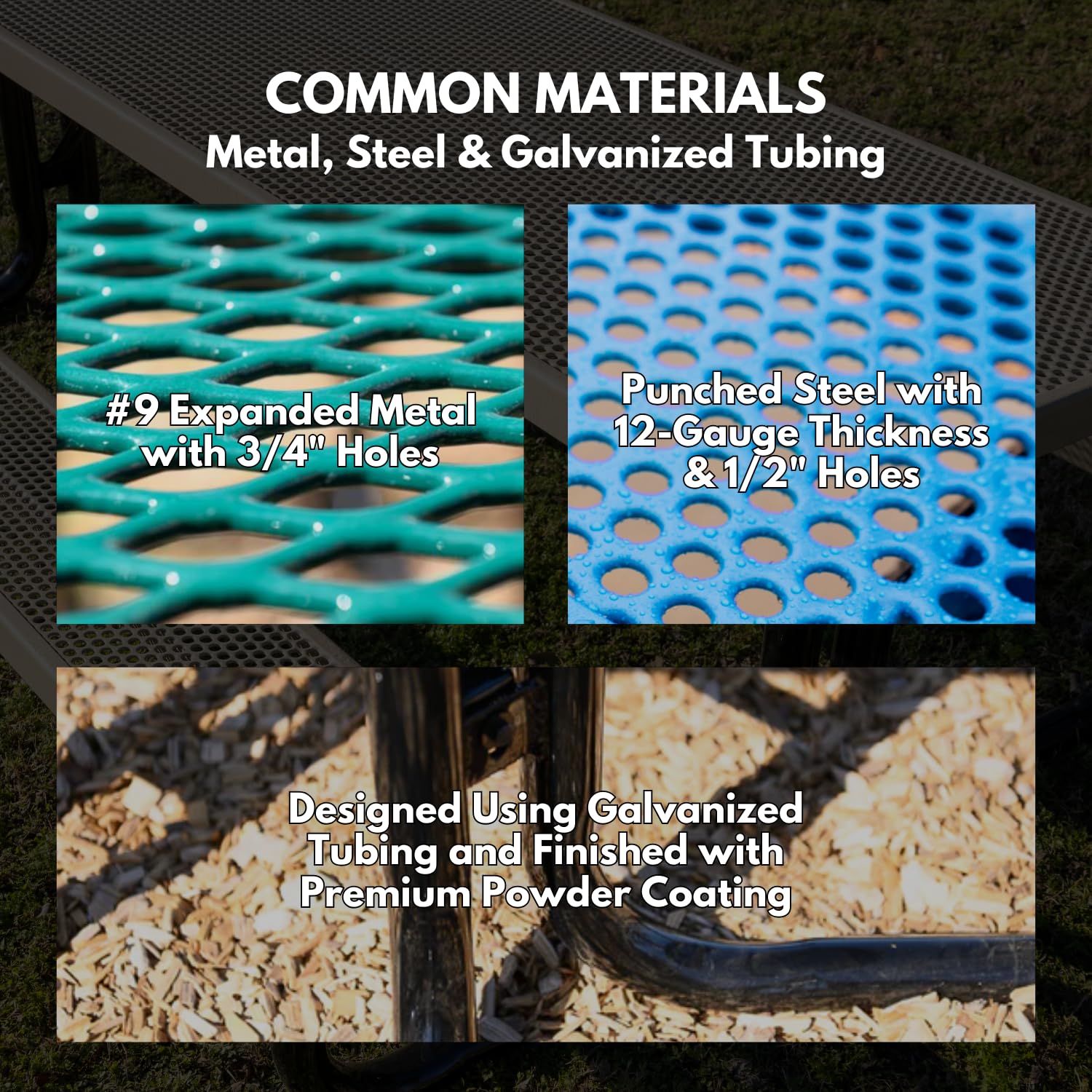 Heavy-Duty Coated Outdoor Picnic Table with Umbrella Hole | 46