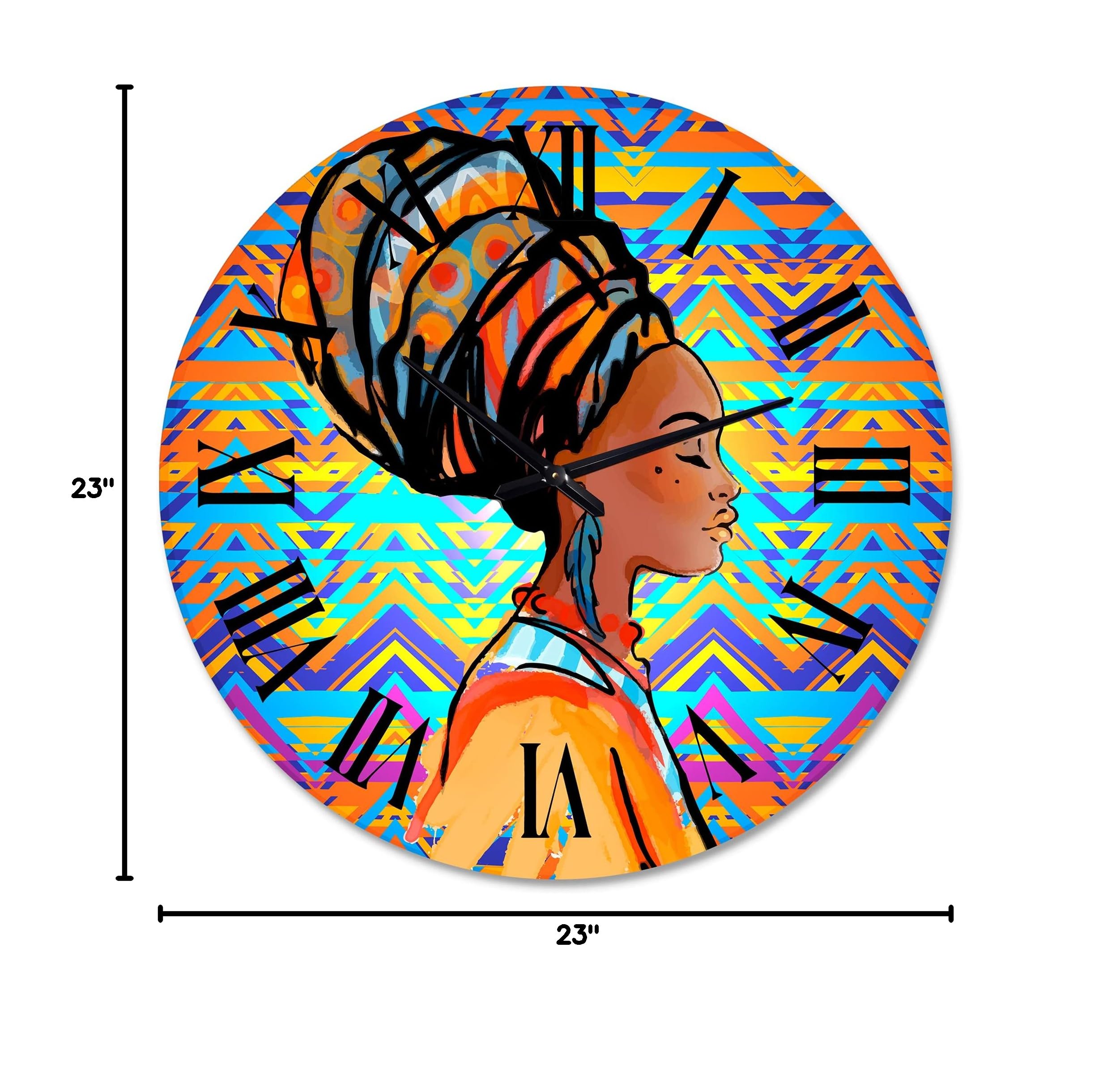 African American Woman with Turban Wall Clock - Large Modern Wall Decor for Living Room, Bedroom & Office | Silent Non-Ticking Battery Operated Clock