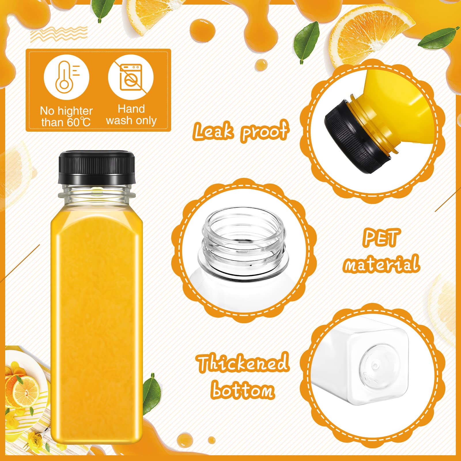150 Pcs 8oz Clear PET Plastic Juice Bottles with Black Tamper Evident Lids - Leak Proof Reusable Drink Containers for Milk, Juice, Smoothies - Bulk Empty Bottles for Home, Restaurant, Catering & DIY Beverage Business