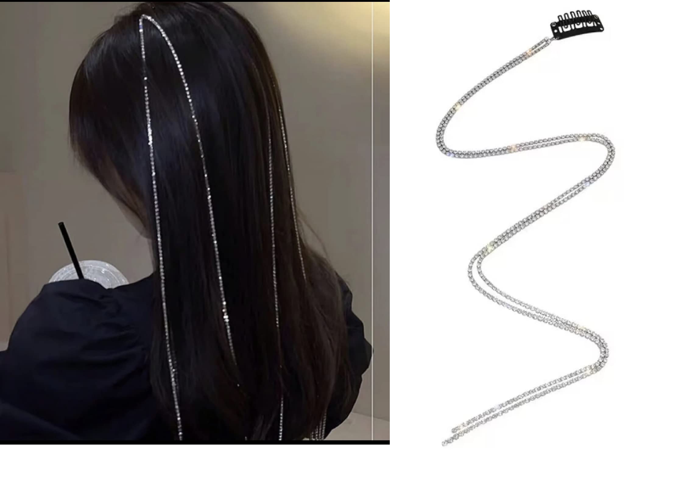 VIKSON INTERNATIONAL Silver Rhinestone Crystal Hair Clip - Elegant Long Hair Accessory for Women & Girls (1PC) - Perfect for Weddings, Parties & Daily Styling