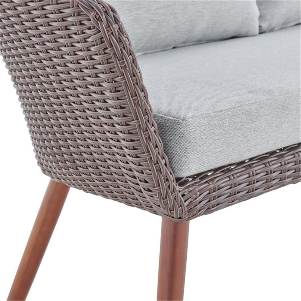 **Athens All-Weather Wicker 2-Seat Outdoor Patio Furniture Set with Removable Cushions - Modern Weatherproof Armchair & Bench with Wood Legs - Perfect for Patio, Porch, Garden, or Poolside Relaxation**