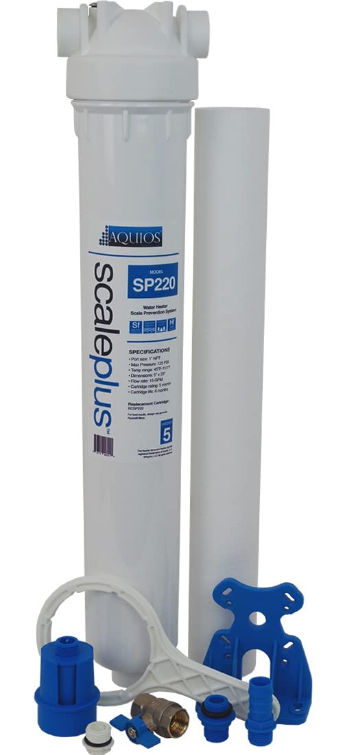 Aquios® SP220 ScalePlus™ Tankless Water Heater Scale Reduction System - Prevents & Reduces Limescale in Tankless & Traditional Water Heaters | 5 Micron Sediment Filter | Whole House Water Protection for Hard Water Areas | Perfect for Homes, RVs & Commercial Buildings