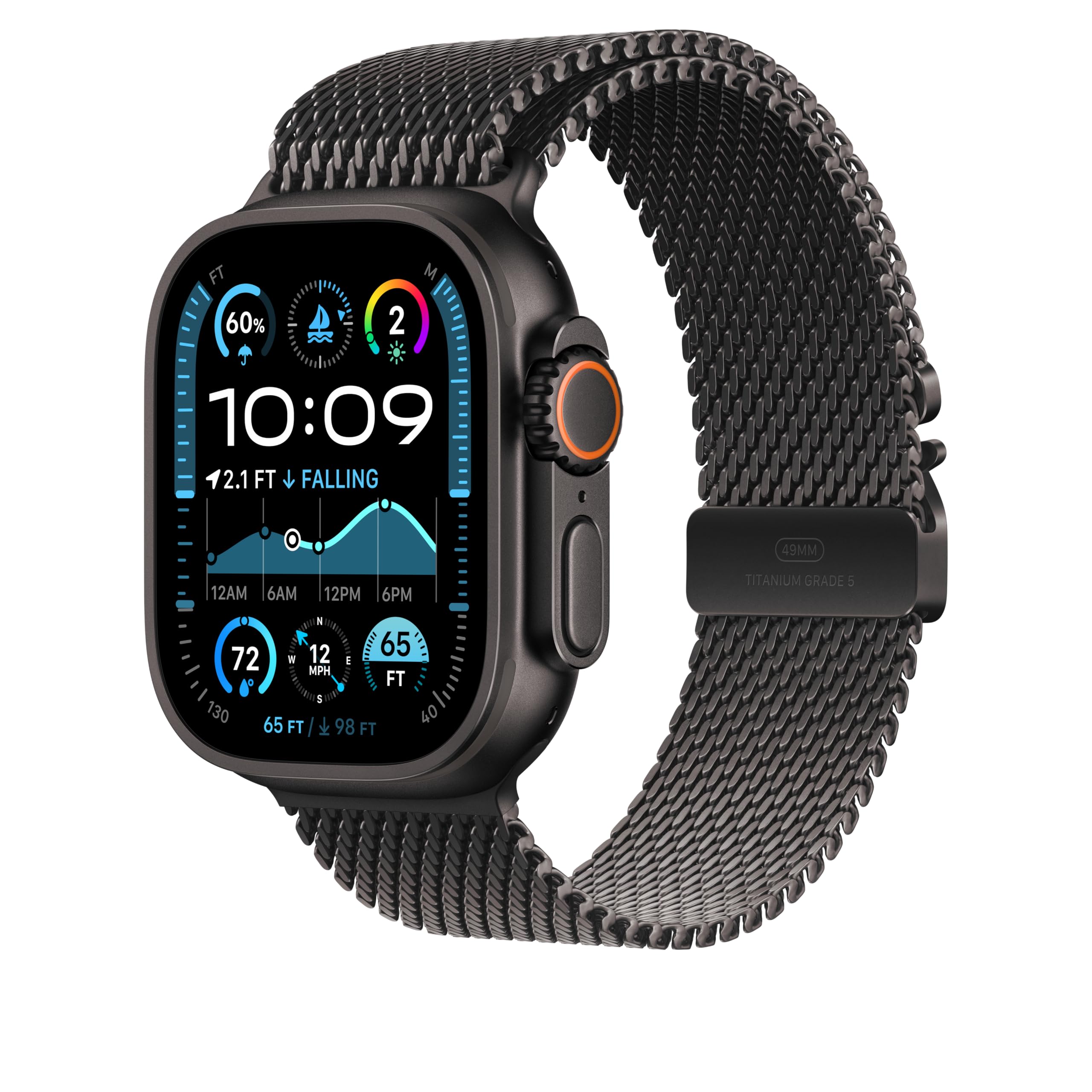 Premium Stainless Steel Apple Watch Band - Milanese Loop for 49mm Series 8/7/SE - Adjustable Magnetic Closure - Black - Medium Size | Perfect for Workouts, Business Meetings & Everyday Wear