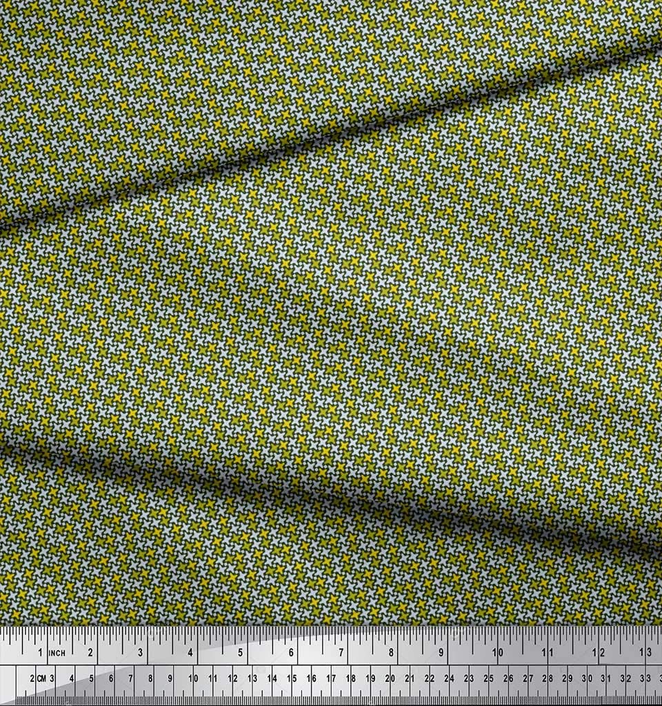 Soimoi 100% Cotton Poplin Fabric by The Yard - 42 Inch Wide Green Diamond & Cross Geometric Print Shirting Material for Dresses, Shirts & DIY Sewing Projects