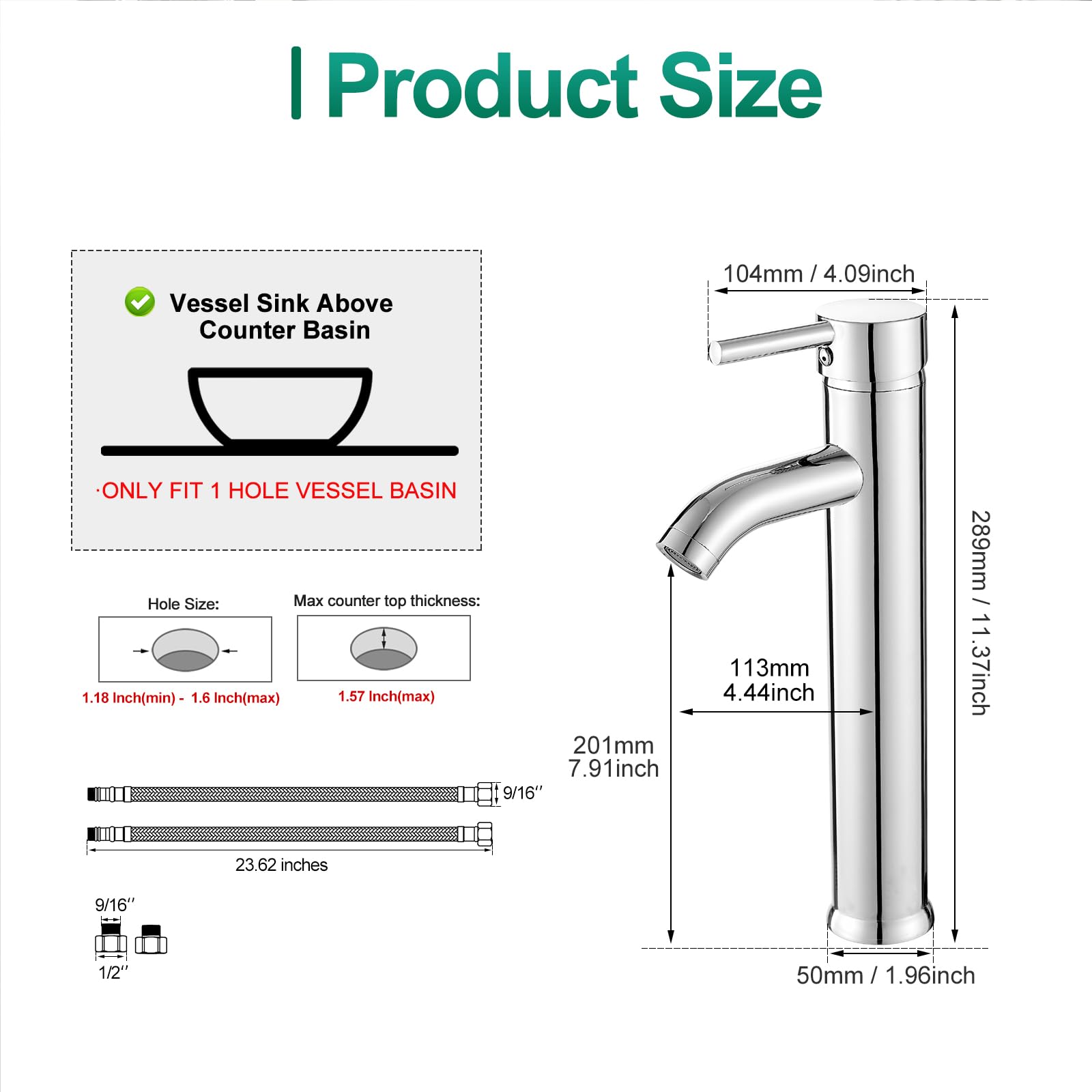 Modern Chrome Single Handle Bathroom Vessel Sink Faucet - Tall Body One Hole Basin Mixer Tap for Lavatory | Perfect for Contemporary Vanities and Powder Rooms