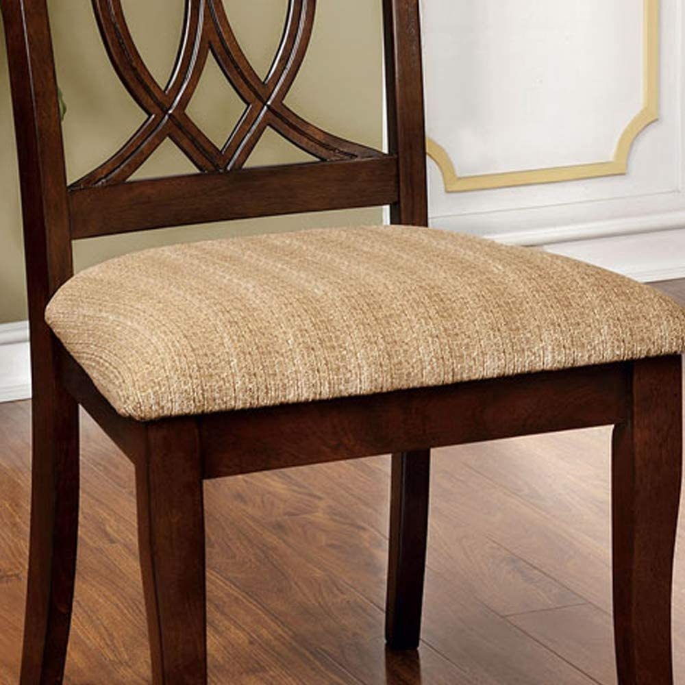 Classic Transitional Dining Chairs Set of 2 - Brown Cherry Solid Wood with Padded Fabric Seat - Elegant Side Chairs for Dining Room - Perfect for Family Dinners & Entertaining Guests