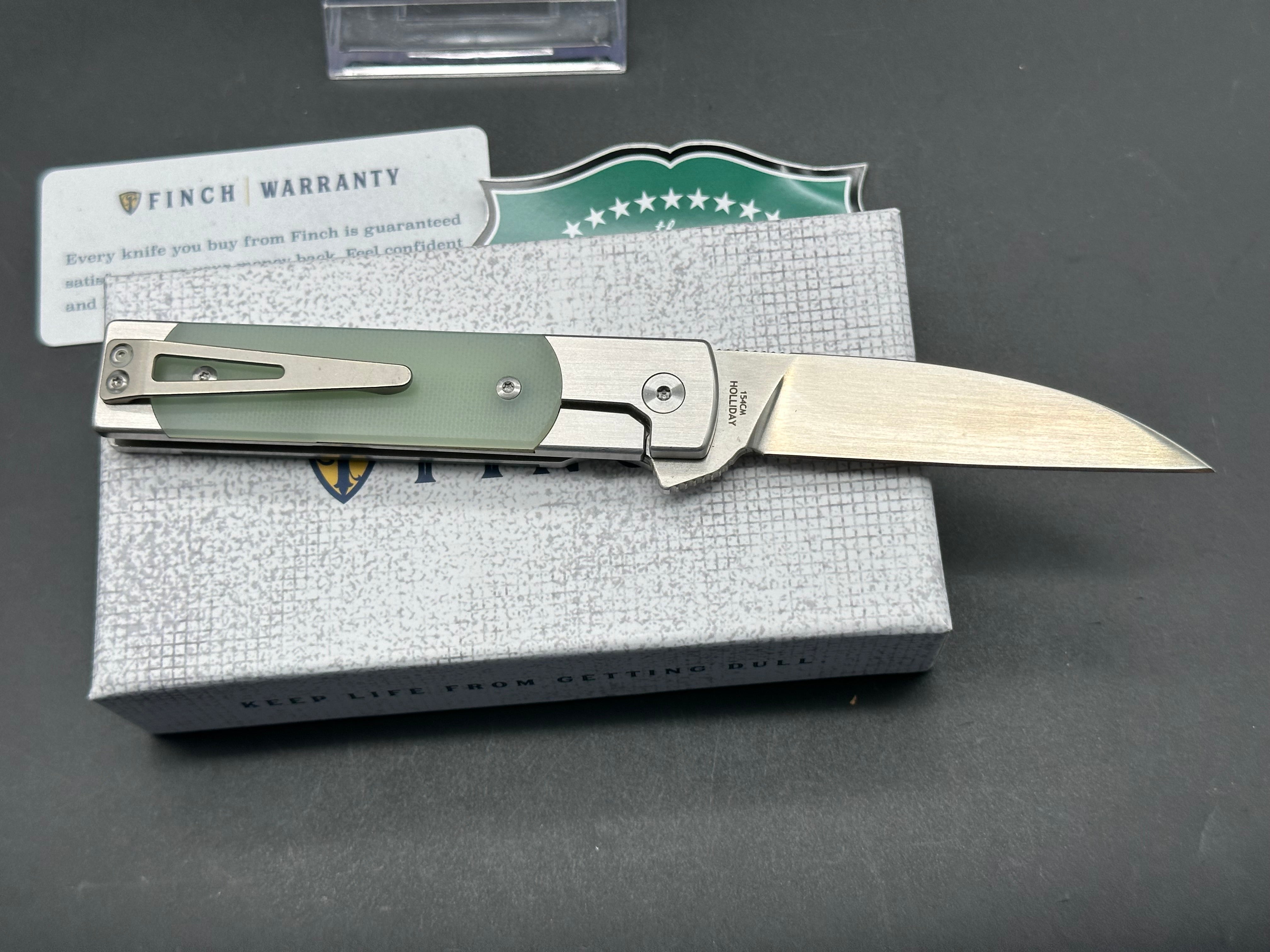 Finch Knives HOLLIDAY Ghost Folding Pocket Knife - Translucent G10 Handle, EDC Utility Blade for Camping, Hiking & Outdoor Adventures