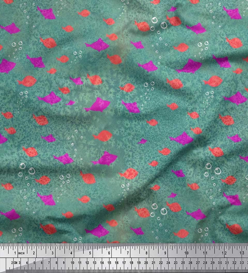 Soimoi Blue Cotton Voile Fabric by The Yard - 42 Inch Wide - Bubbles & Fish Ocean Print - Stylish Printed Fabric for DIY Home Decor, Dresses & Crafts | Perfect for Curtains, Quilting & Sewing Projects