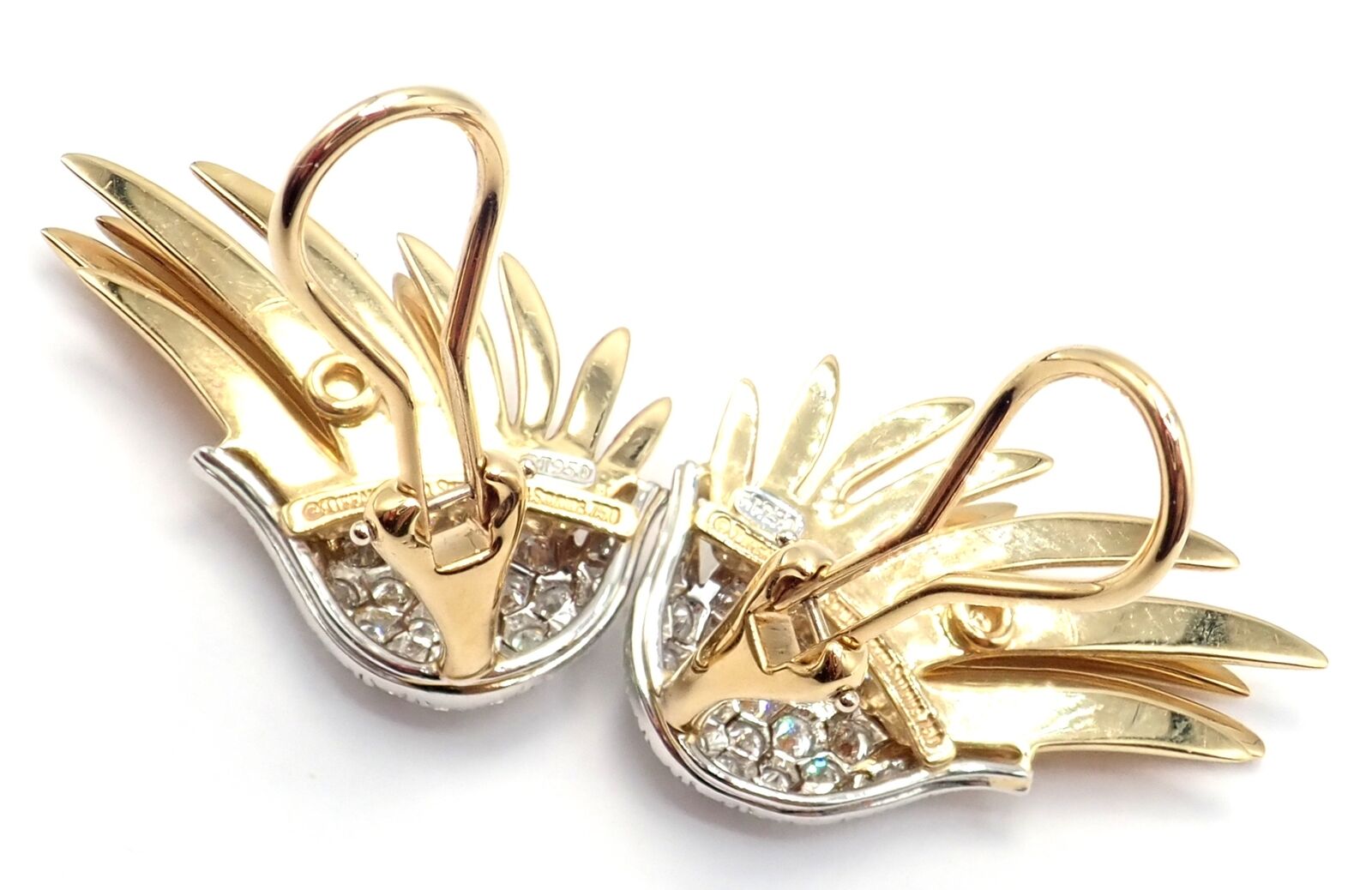 Authentic Tiffany & Co Schlumberger Flame 18k Gold Platinum Diamond Earrings for Women - Luxury Jewelry Gift for Anniversary, Wedding & Special Occasions