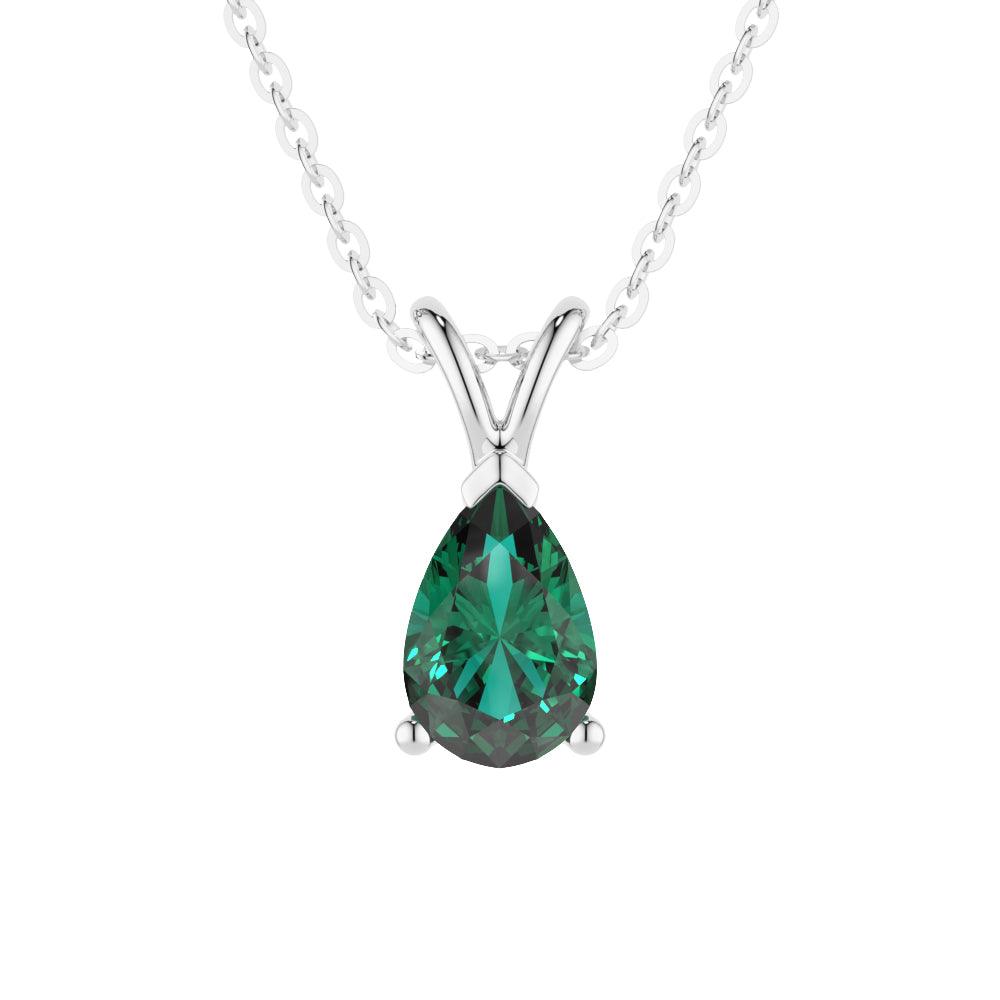 1.5 Carat Pear Shaped Emerald Solitaire Pendant Necklace - Elegant Green Gemstone Jewelry for Women, Perfect for Weddings, Anniversaries & Special Occasions