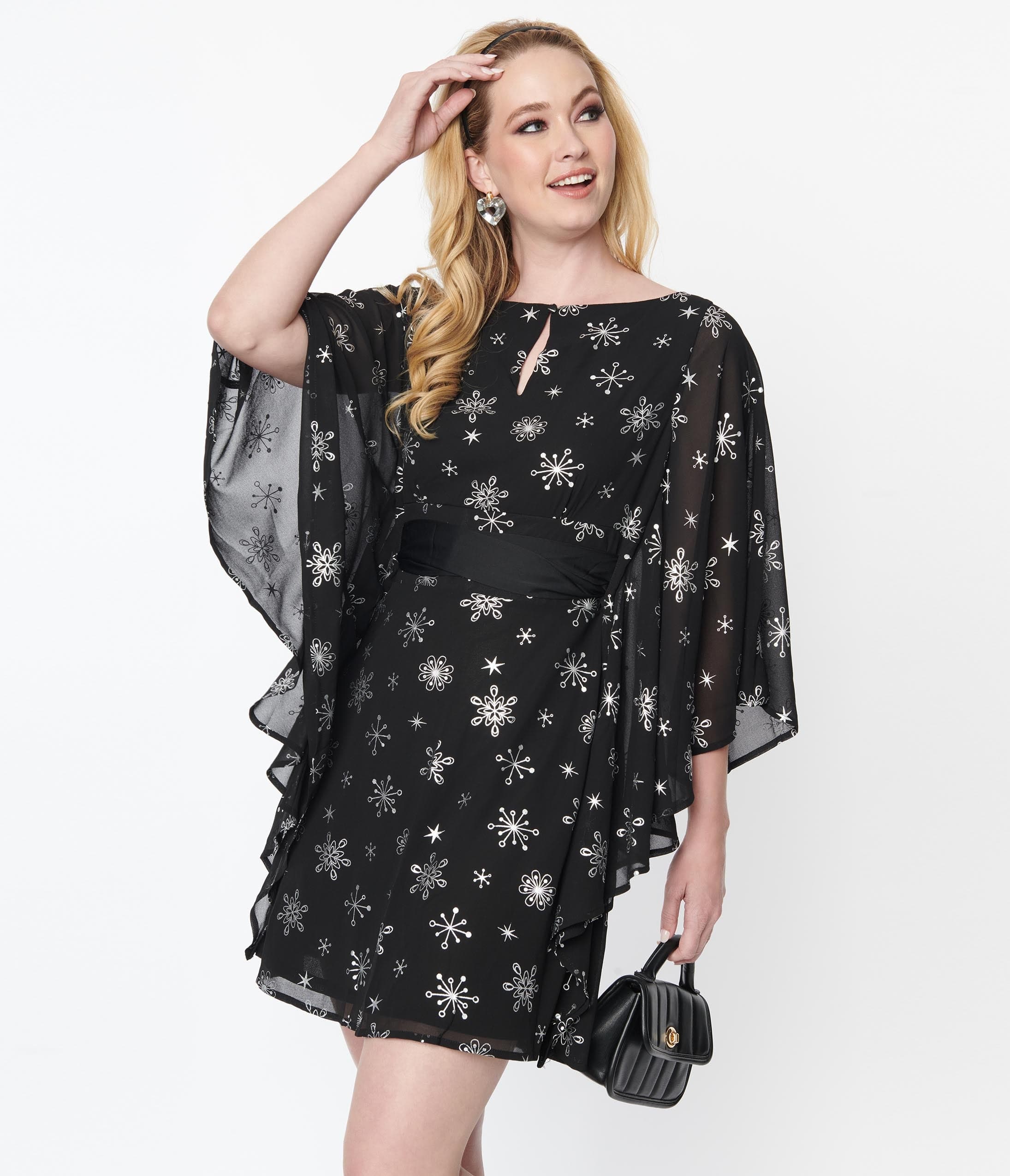 Smak Parlour Black & Silver Snowflake Social Climber Caftan - Elegant Holiday Party Dress for Women, Christmas & New Year's Eve Outfit, Beach Cover-Up, Summer Maxi Dress