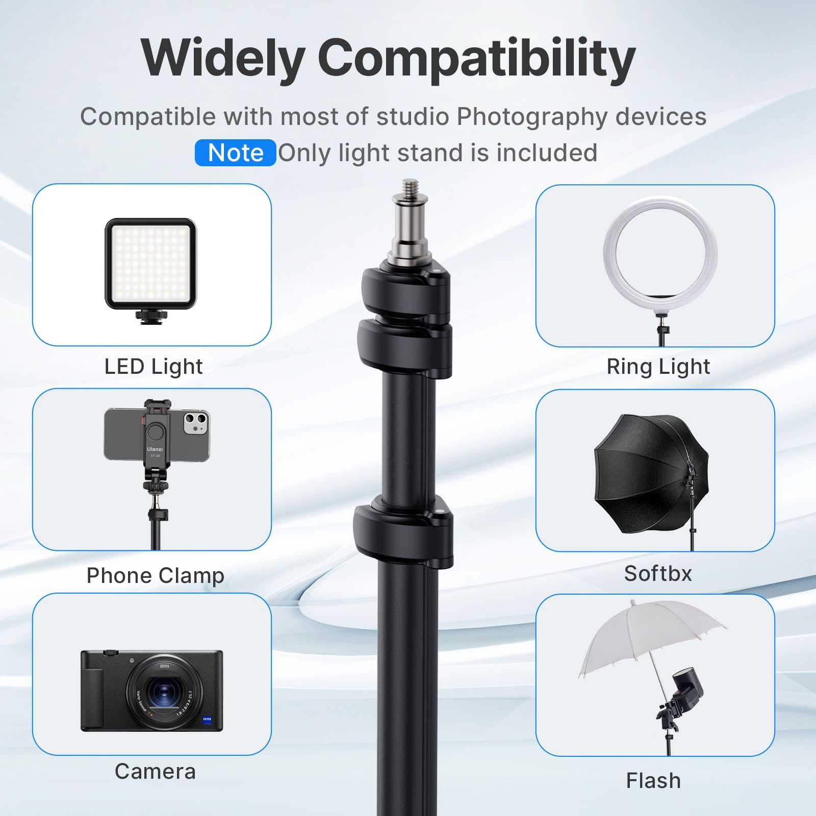 Ulanzi TT43 Adjustable 6.23ft Aluminum Light Stand - Extendable Photography Tripod for Continuous Lighting, Strobe Lights, Webcams & Softboxes | Perfect for Studio Photography, YouTube Videos & Live Streaming