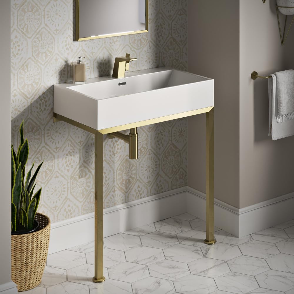 Concorde 30 Inch Modern Rectangle Bathroom Console Sink with Brushed Gold Legs - Perfect for Vanity, Powder Room, and Guest Bathroom Decor