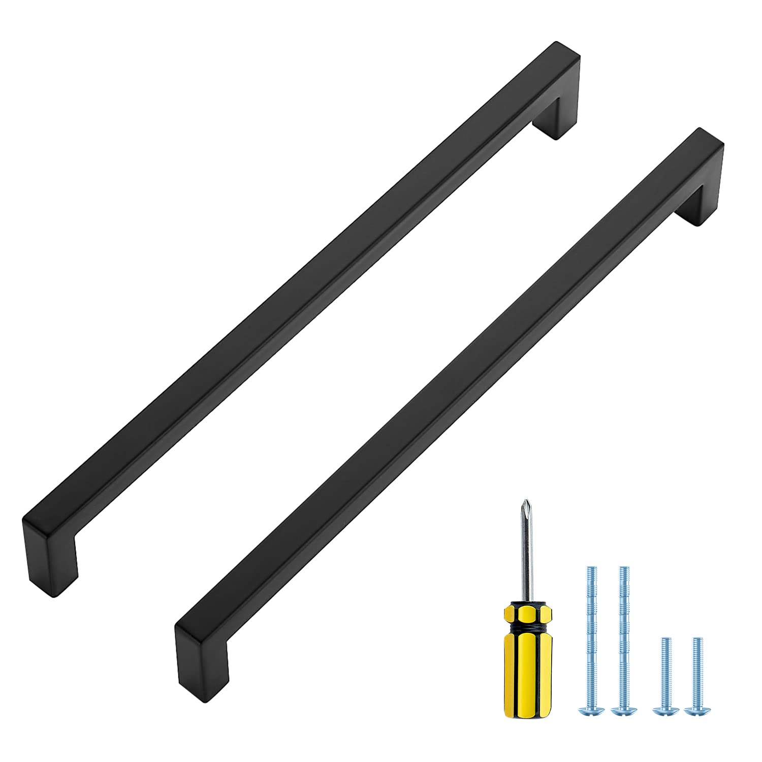 25 Pack 10 Inch Black Square Cabinet Pulls - Matte Black Kitchen Cabinet Handles & Drawer Pulls - Durable Hardware for Kitchen Cabinets, Bathroom Vanities, Office Furniture & Home Storage Solutions