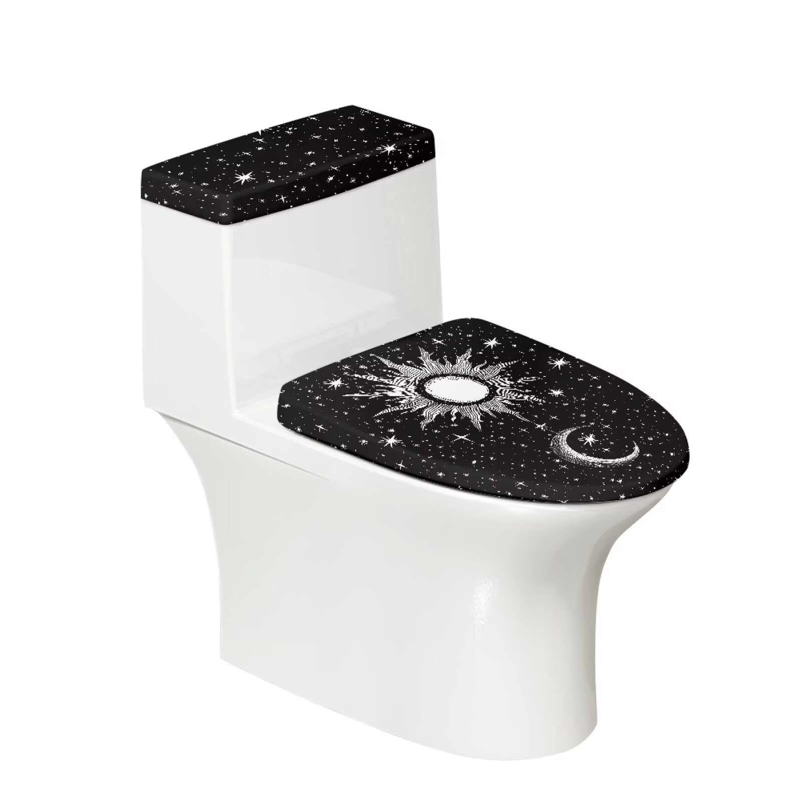 Gothic Sun Moon Toilet Lid Cover & Tank Cover Set - Soft Plush Bathroom Decor for Most Toilets - Perfect for Halloween, Gothic, and Fantasy Themed Bathrooms