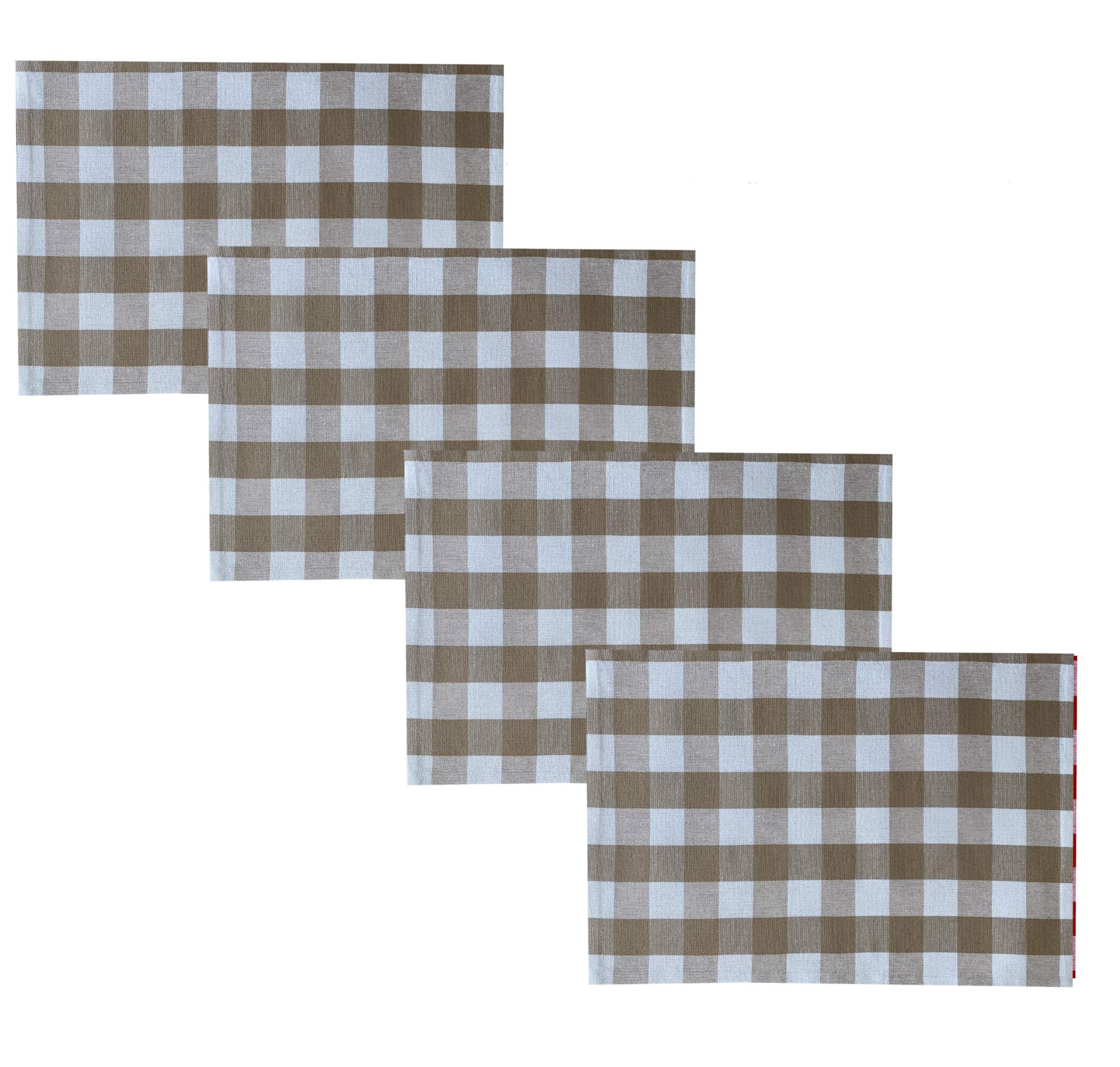 Newbridge Buffalo Check Cotton Placemats Set of 4 - Reversible Rustic Farmhouse Style for Dining Table, Kitchen, or Outdoor Picnic - Heavy Weight Gingham Pattern in Taupe for Cottage Decor