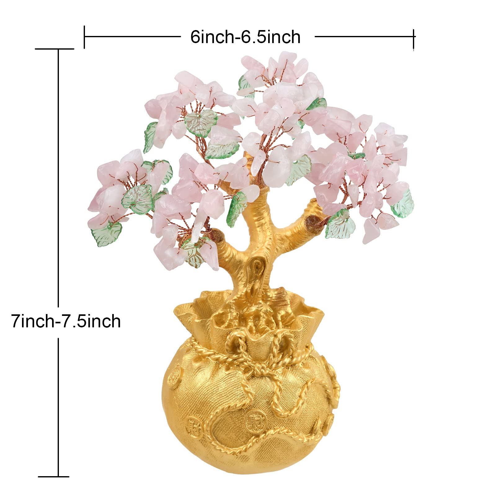 RockCloud Rose Quartz Crystal Money Tree with Golden Money Bag - Feng Shui Wealth & Luck Bonsai for Home, Office Desk Decor | Perfect for Attracting Prosperity & Enhancing Workspace Energy