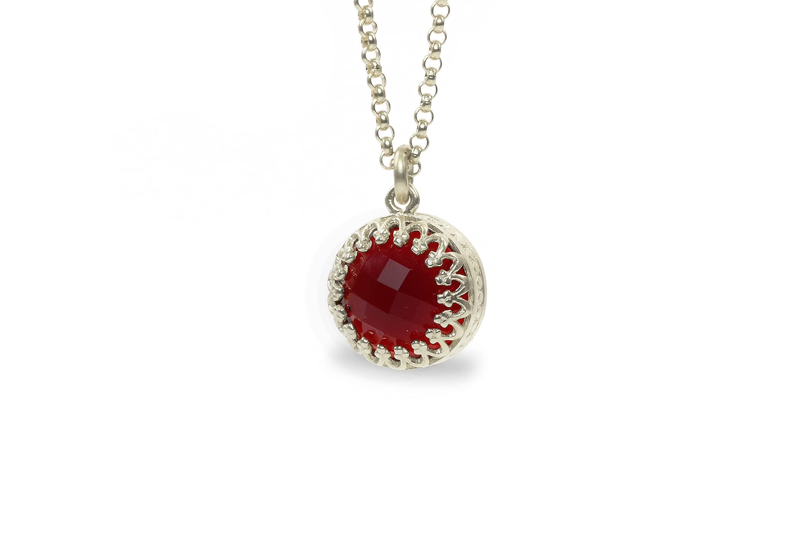 14K Rose Gold Garnet Necklace - Round Pendant Birthstone Jewelry for Women, Handmade Fashion Necklace with Natural Gemstone | Perfect Gift for Anniversary, Valentine's Day & Special Occasions