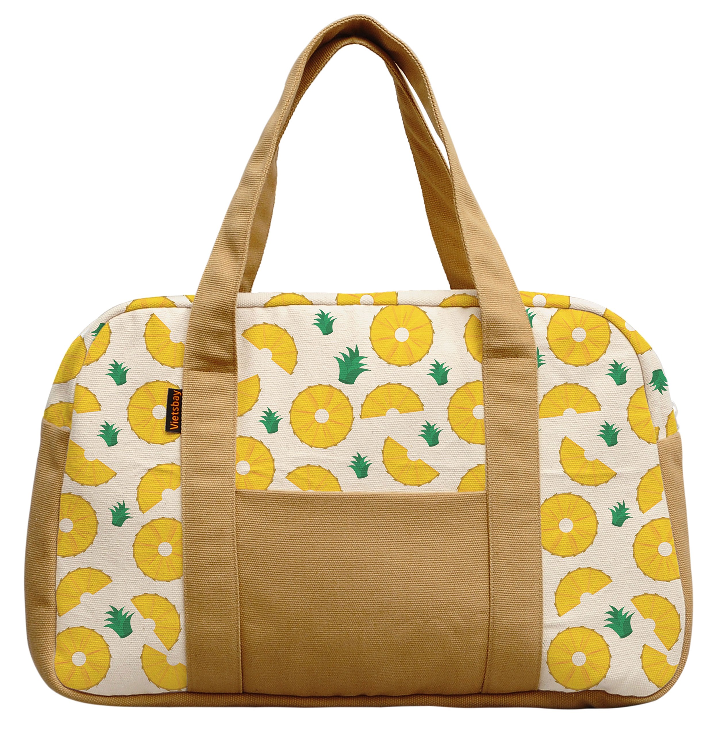 Women's Pineapple Print Canvas Duffel Bag - Lightweight Travel Tote for Beach Vacation, Gym & Weekend Getaways