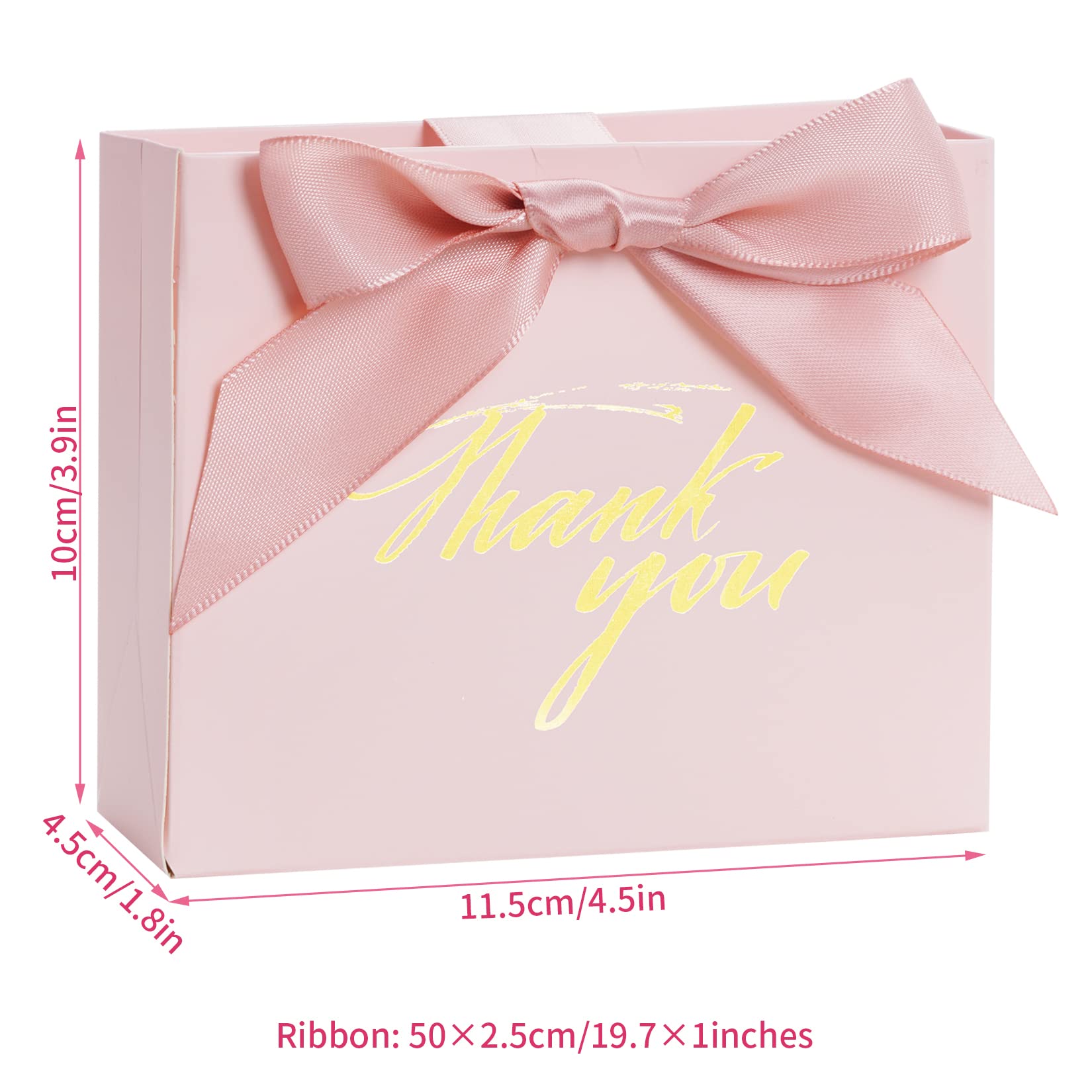 24pcs Small Pink Thank You Gift Bags with Bow Ribbon - Mini Party Favor Treat Boxes for Weddings, Baby Showers & Bridal Events - Elegant Paper Gift Bags for Candy, Business Parties & Holiday Celebrations