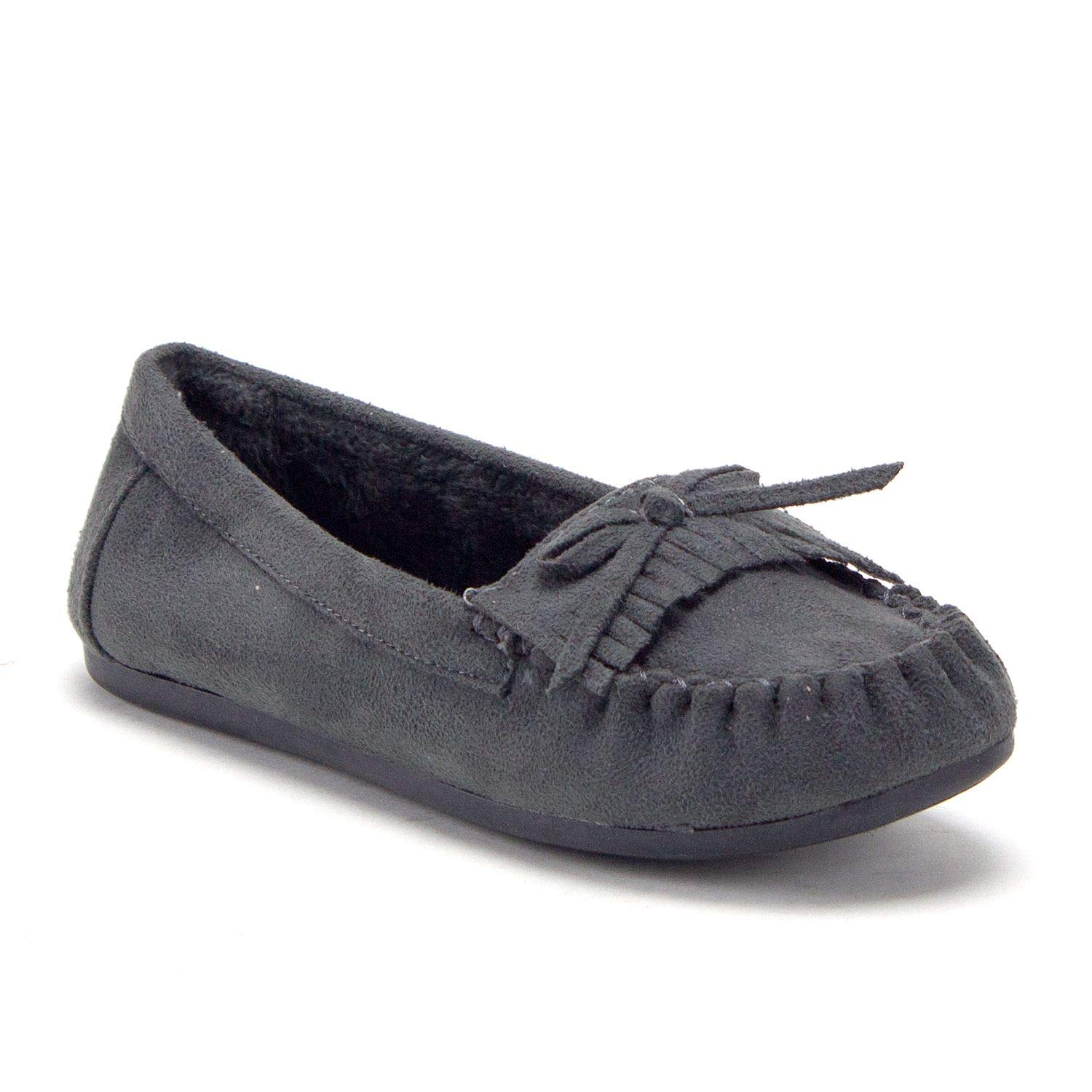 Jazamé Little Girls Tasha Warm Fur Lined Slip On Cozy Moccasins Casual Flats Shoes - Soft Indoor/Outdoor Winter Slippers for Kids, Perfect for Home, School & Playtime