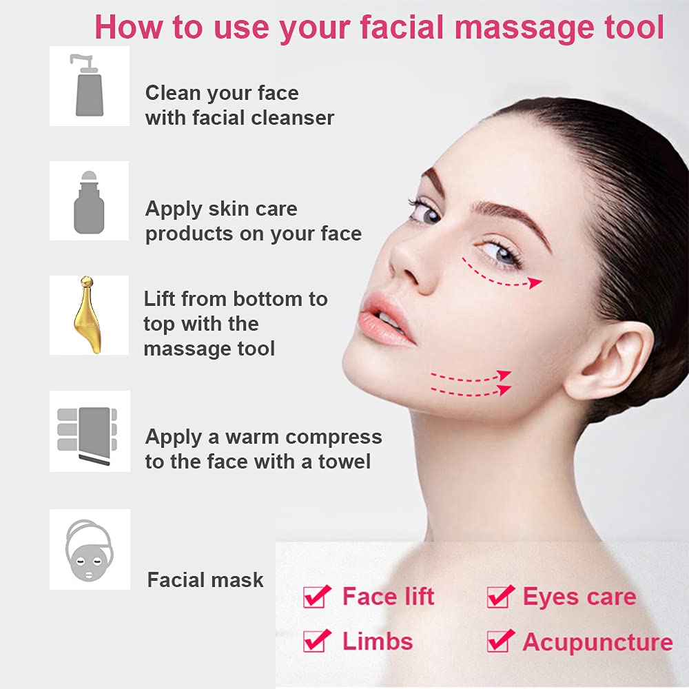 Amirce 3D Face Massager Roller & Gua Sha Tool Set for Women - Gold Facial Skin Care & Anti-Aging Massage Tools - Perfect for Home Spa, Relaxation & Skincare Routine