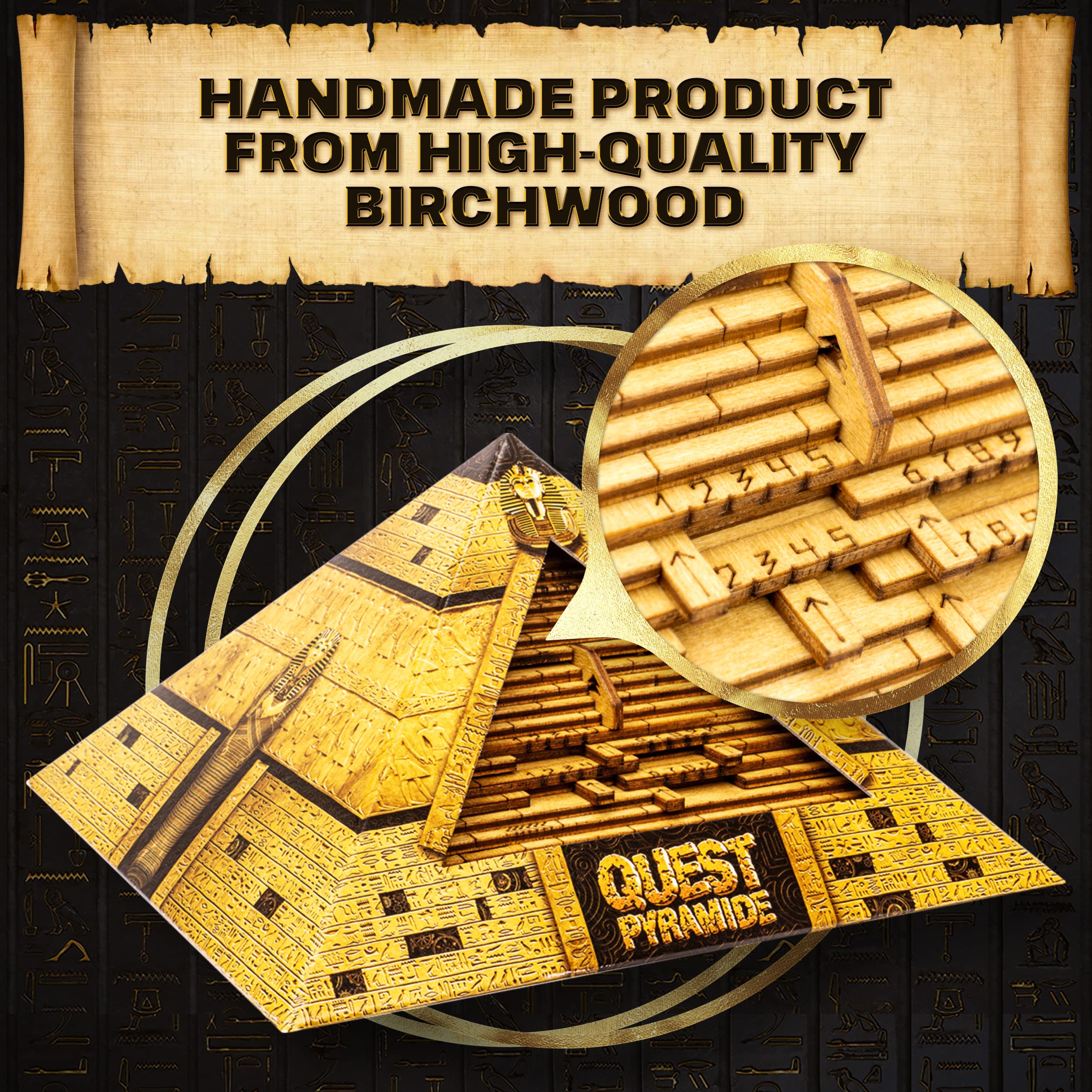 ESC WELT Quest Pyramid Puzzle Box - Wooden Escape Room Brain Teaser for Adults & Teens - Hidden Compartment 3D Puzzle Game - Challenging Family Board Game for Parties, Team Building & Cognitive Training