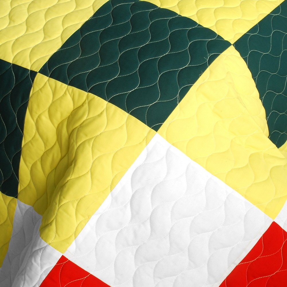 Ixora Chinensis Vermicelli-Quilted Patchwork Plaid Quilt Set - Full/Queen Size Bedding for Cozy Bedroom Decor