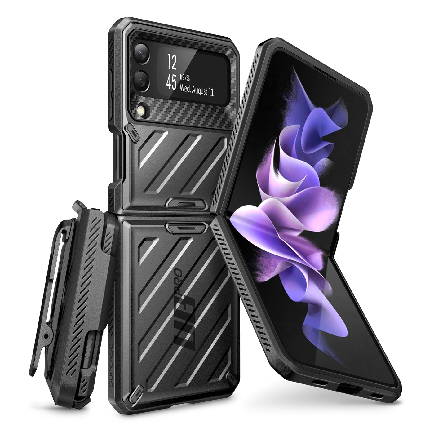 Samsung Galaxy Z Flip3 Unicorn Beetle PRO Heavy Duty Rugged Case with Belt Clip - Shockproof Protective Cover for Everyday Use, Outdoor Activities & Work Scenarios - Black