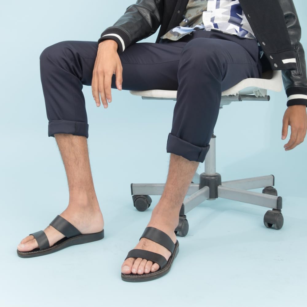 Aviv Men's Leather Double Strap Sandals - Comfortable Casual & Dressy Slide Sandals for Summer, Beach, and Outdoor Wear