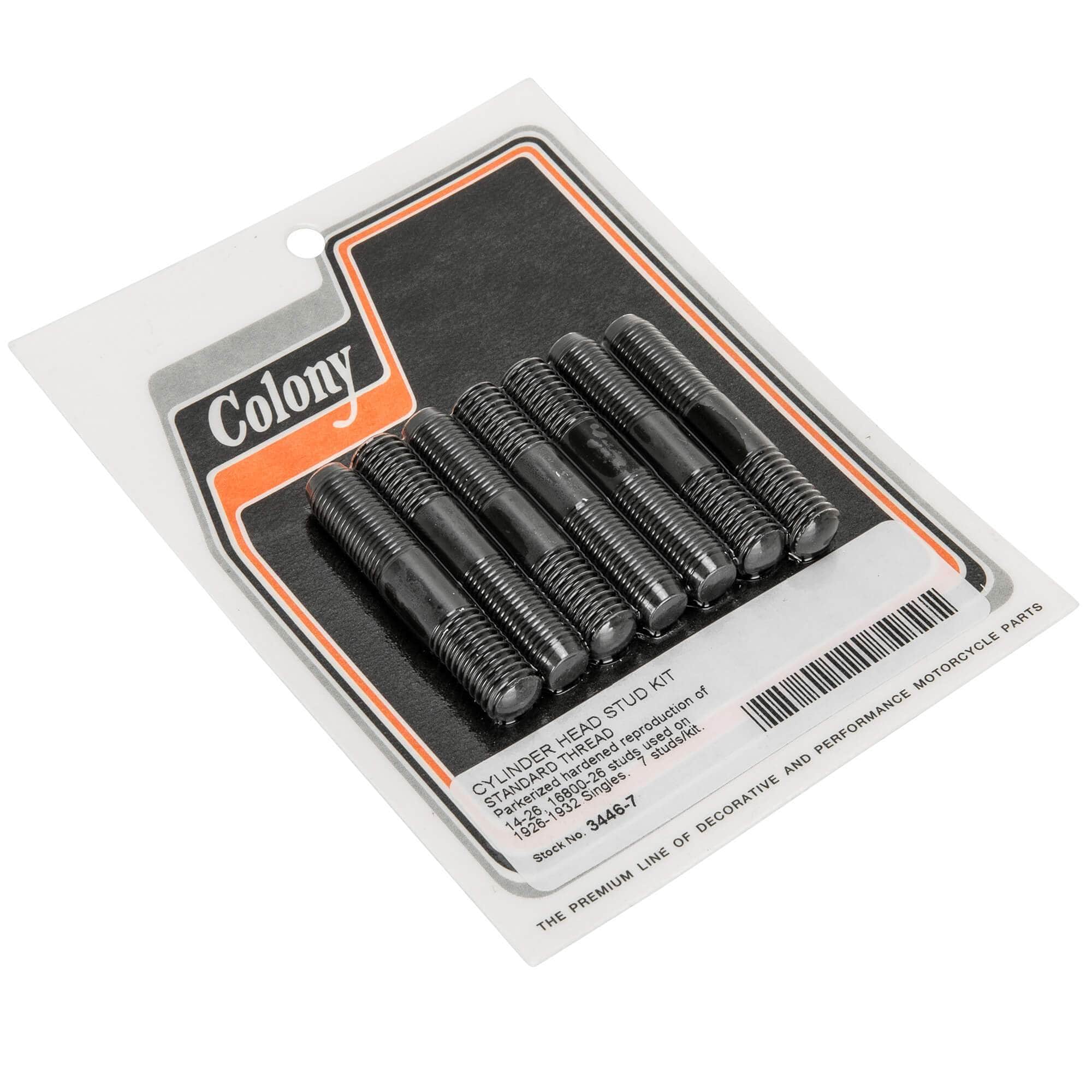 1926-1932 Harley Davidson Singles 7 Cylinder Head Stud Kit #3446 - Parkerized Finish for Enhanced Durability - Perfect for Vintage Motorcycle Restoration & Engine Rebuilds