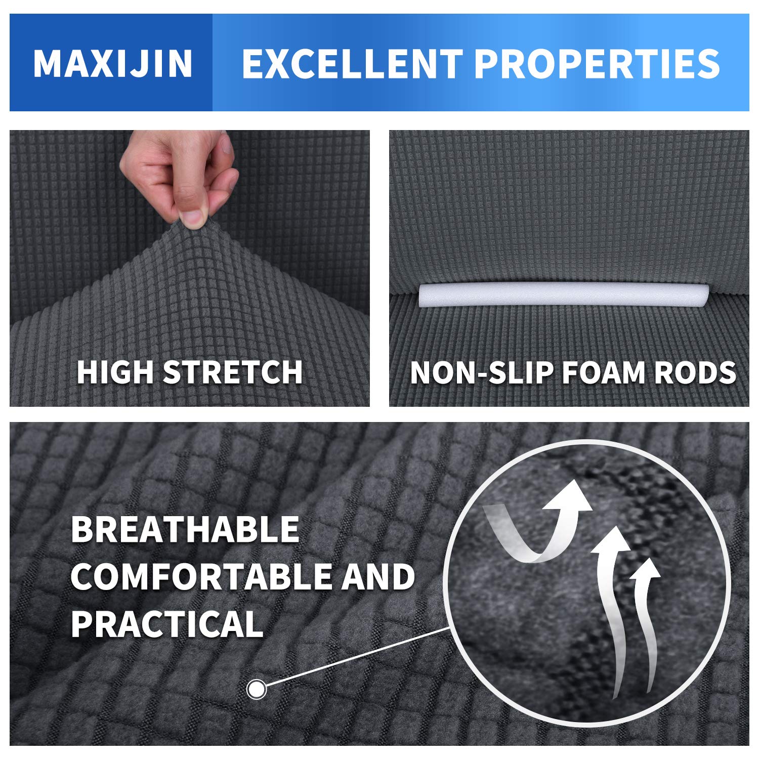 MAXIJIN Stretch Loveseat Sofa Slipcover - 1 Piece Washable Pet Proof Couch Cover for 2 Cushion Love Seat, Non-Slip Furniture Protector in Gray - Perfect for Living Room, Apartment & Pet-Friendly Homes