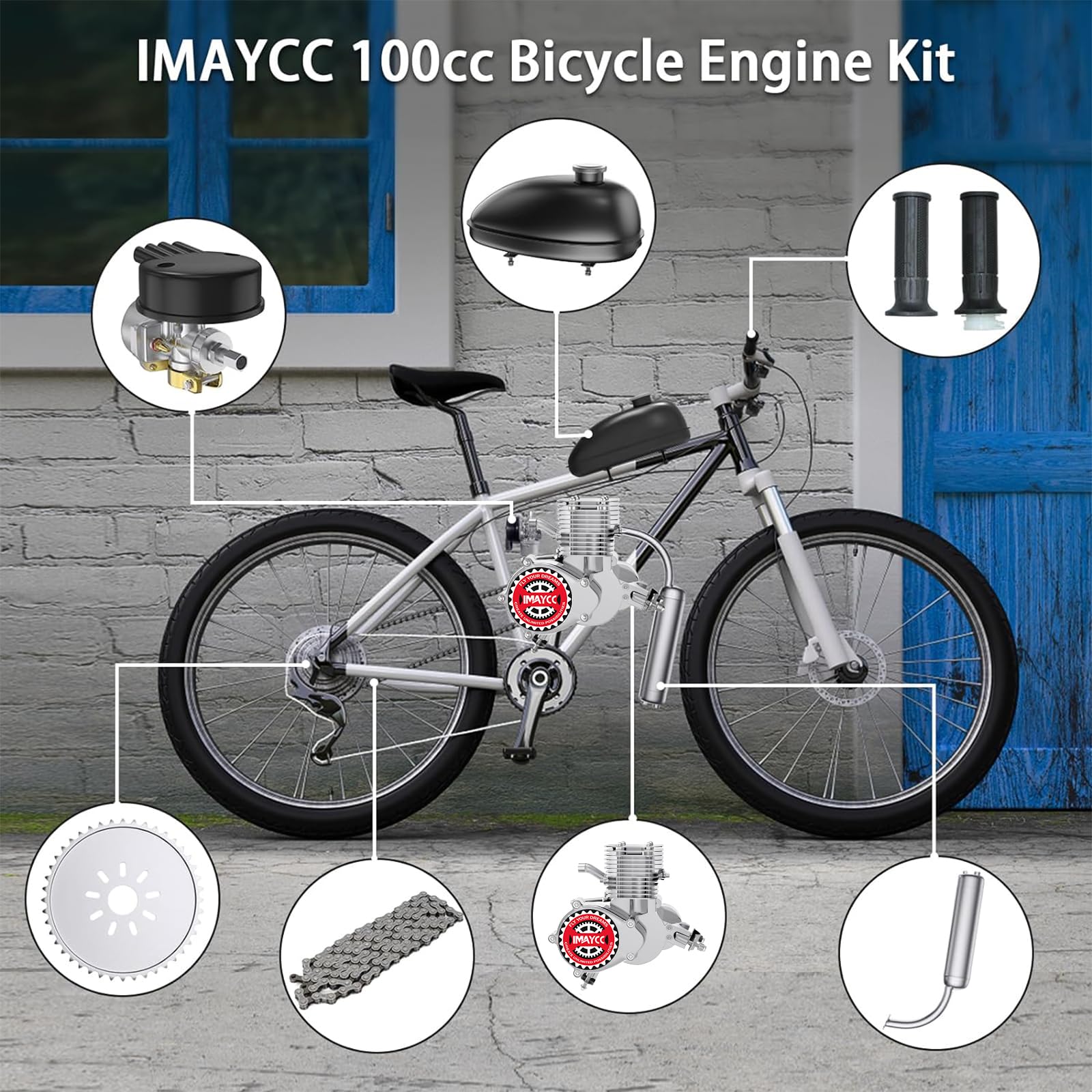 IMAYCC 100cc 2-Stroke Gas Bicycle Engine Conversion Kit - Motorized Bike Kit for 26-28
