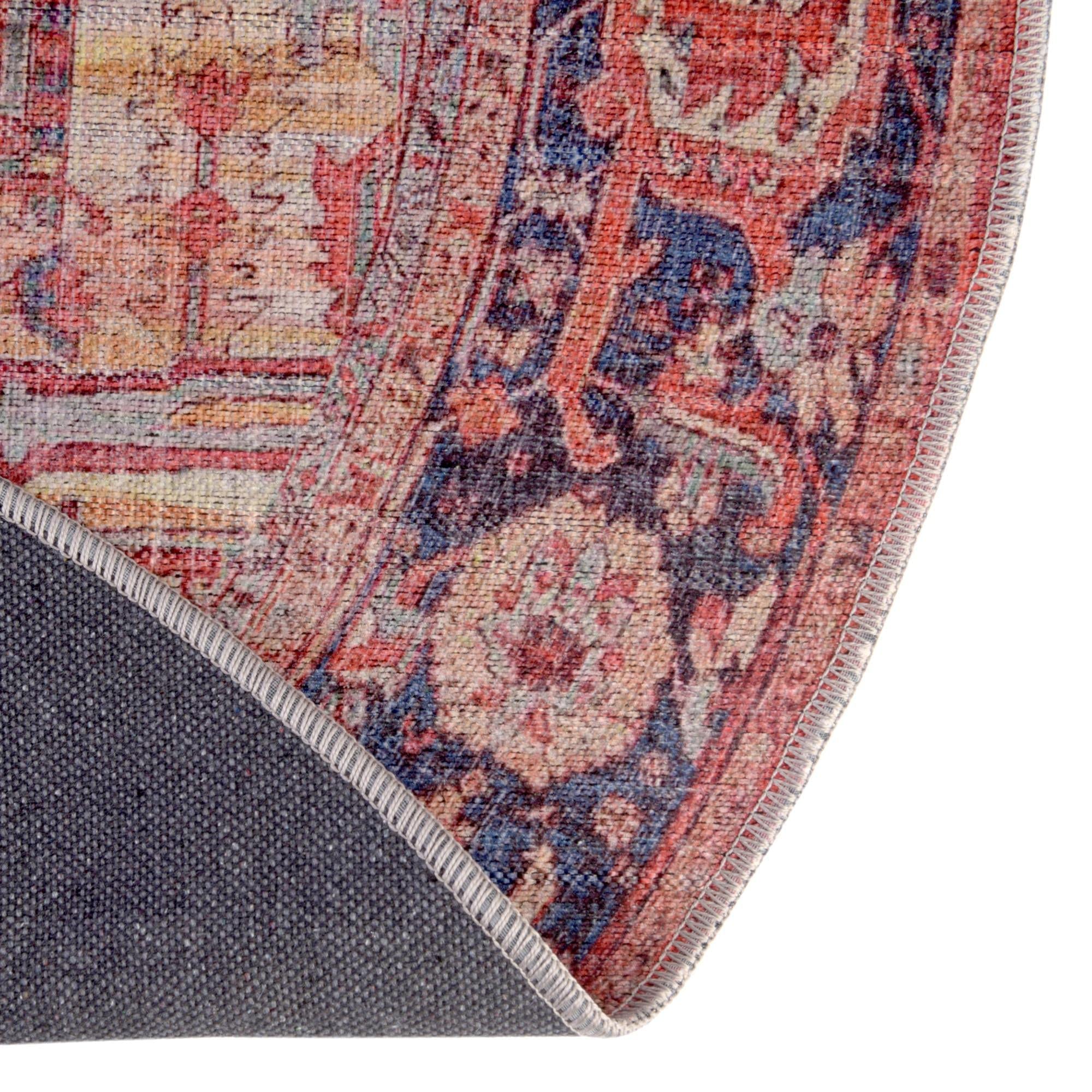 Maahru Collection Washable Rug 5' x 8' Oval - Low Pile Rust Red Area Rug for Living Room, Dining Room & Open Spaces | Pet Friendly & Easy Clean Home Decor