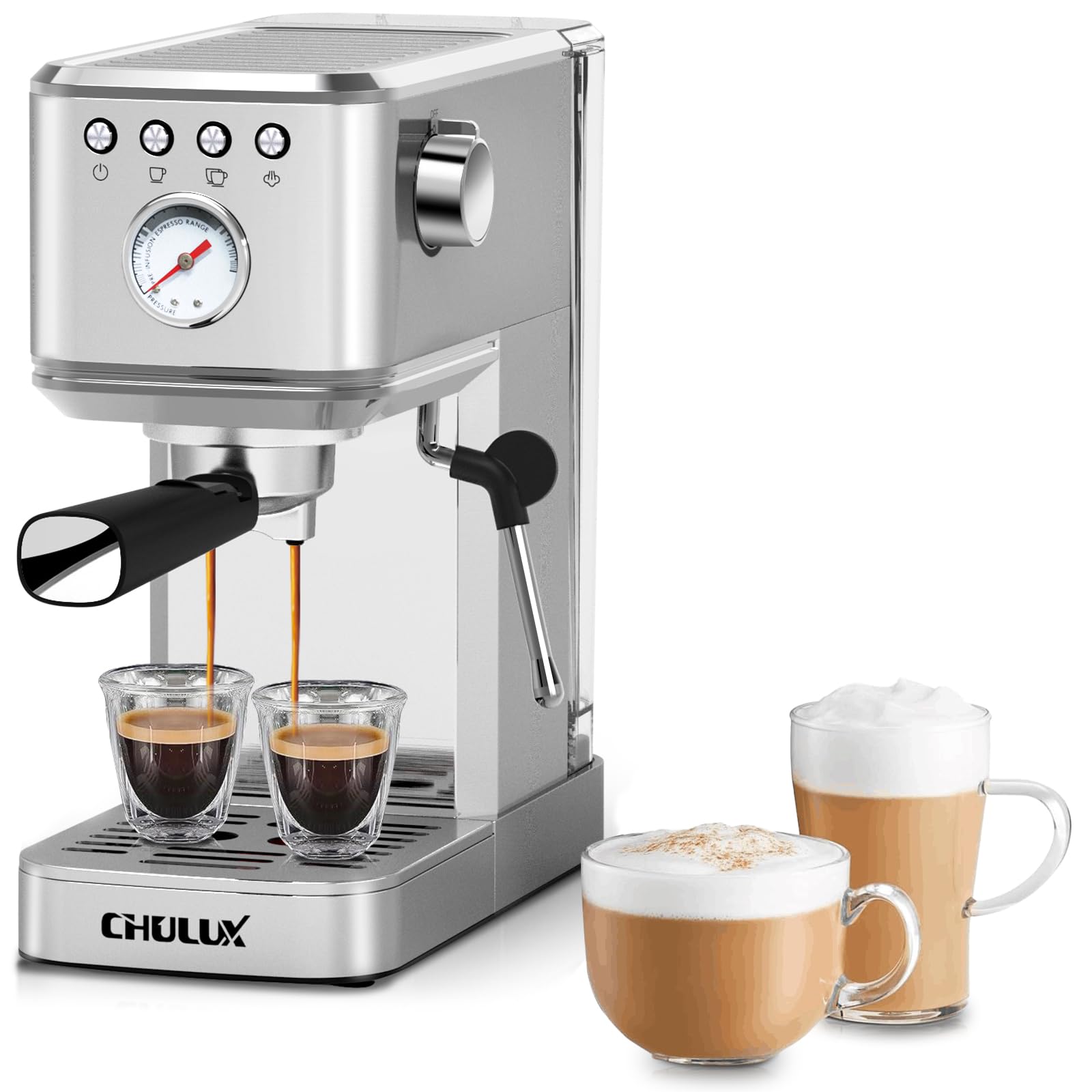 CHULUX Compact Espresso Machine with Milk Frother - 15 Bar Pressure, 12oz Stainless Steel Milk Pitcher - Perfect for Home Baristas & Small Coffee Shops