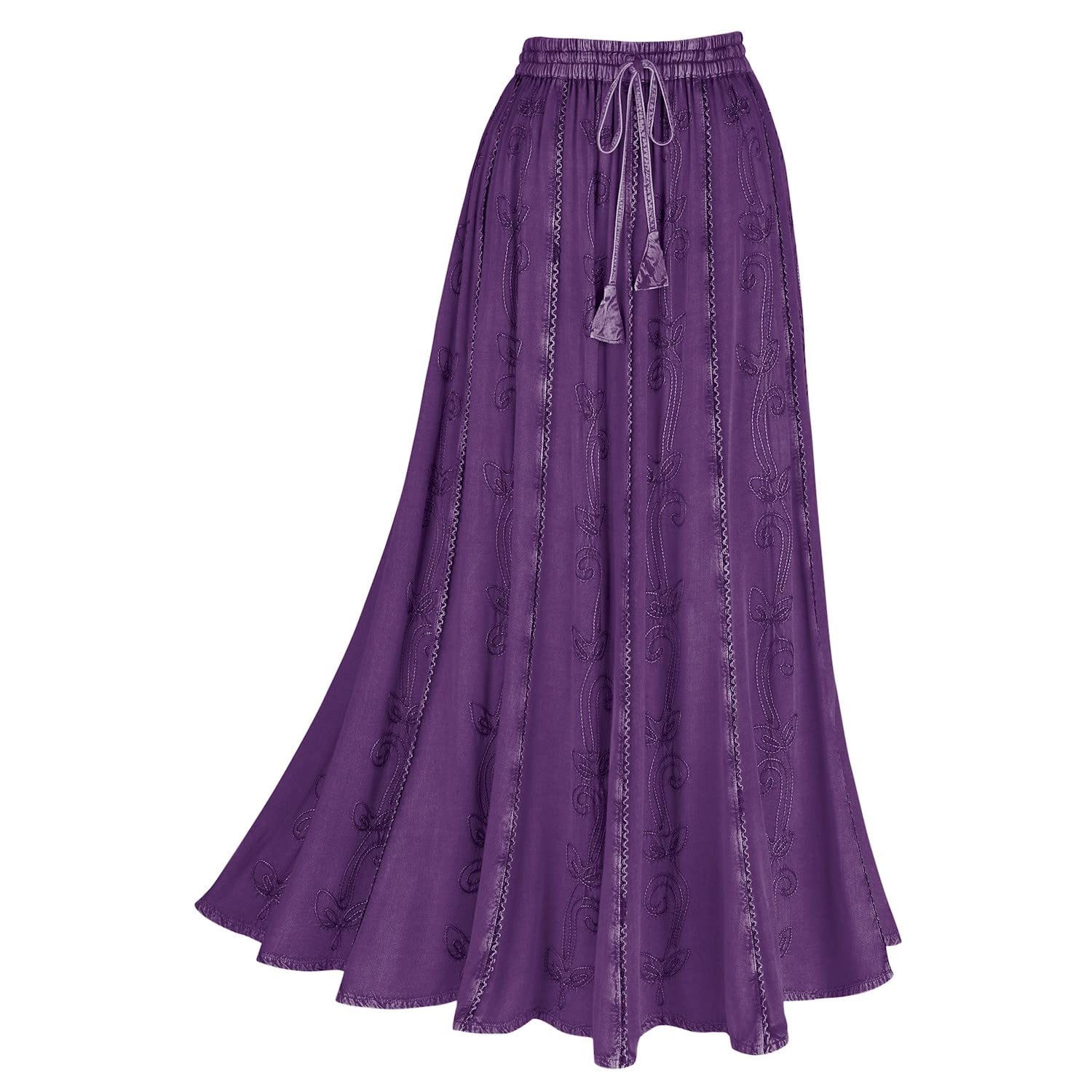 Floral Embroidered Maxi Skirt for Women - Over-Dyed Long Peasant Skirt with Ankle Length | Perfect for Boho Chic Outfits, Beach Vacations & Summer Festivals