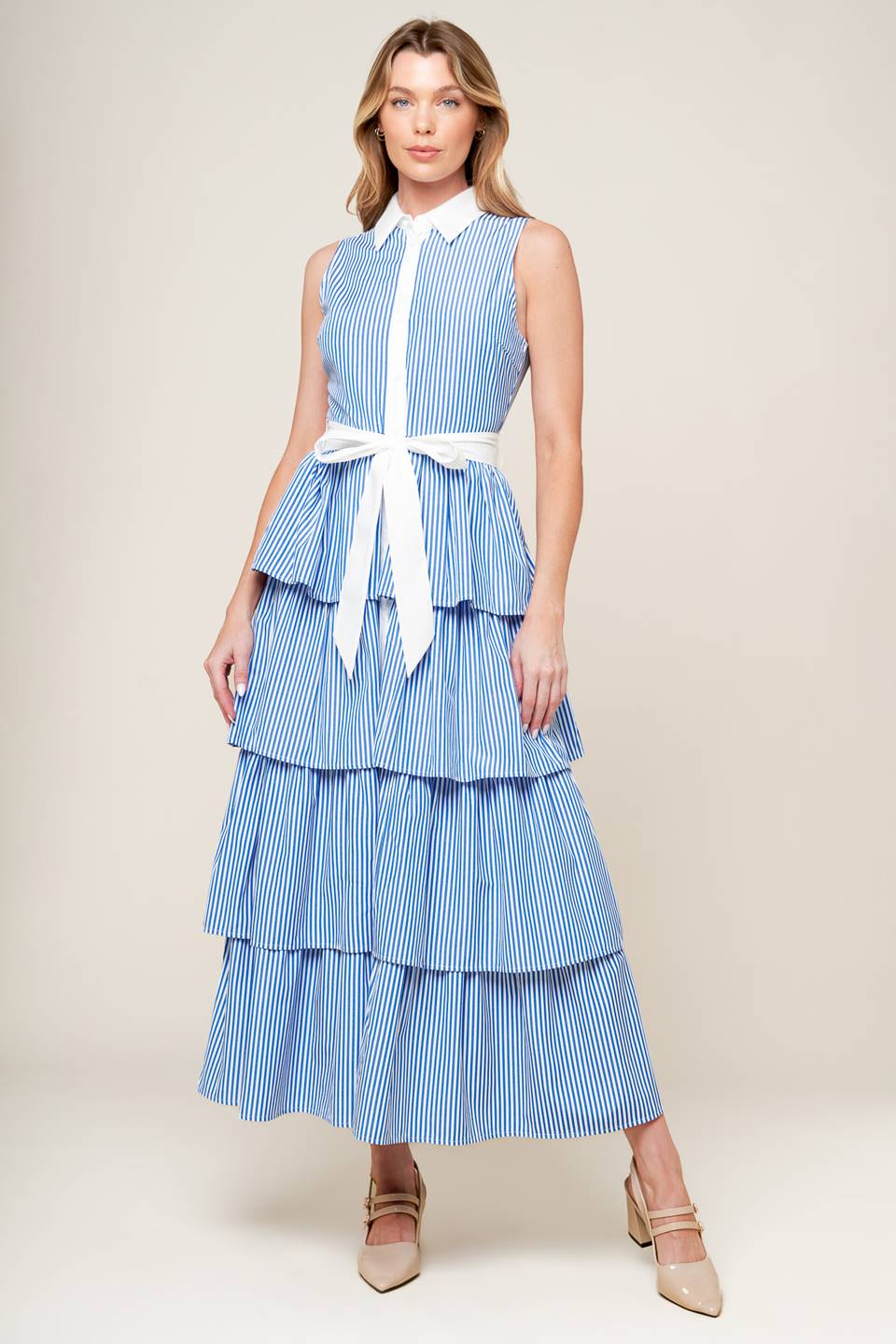 Graceful Blue & White Midi Dress - Elegant Floral Summer Dress for Women | Perfect for Beach Vacations, Garden Parties & Date Nights