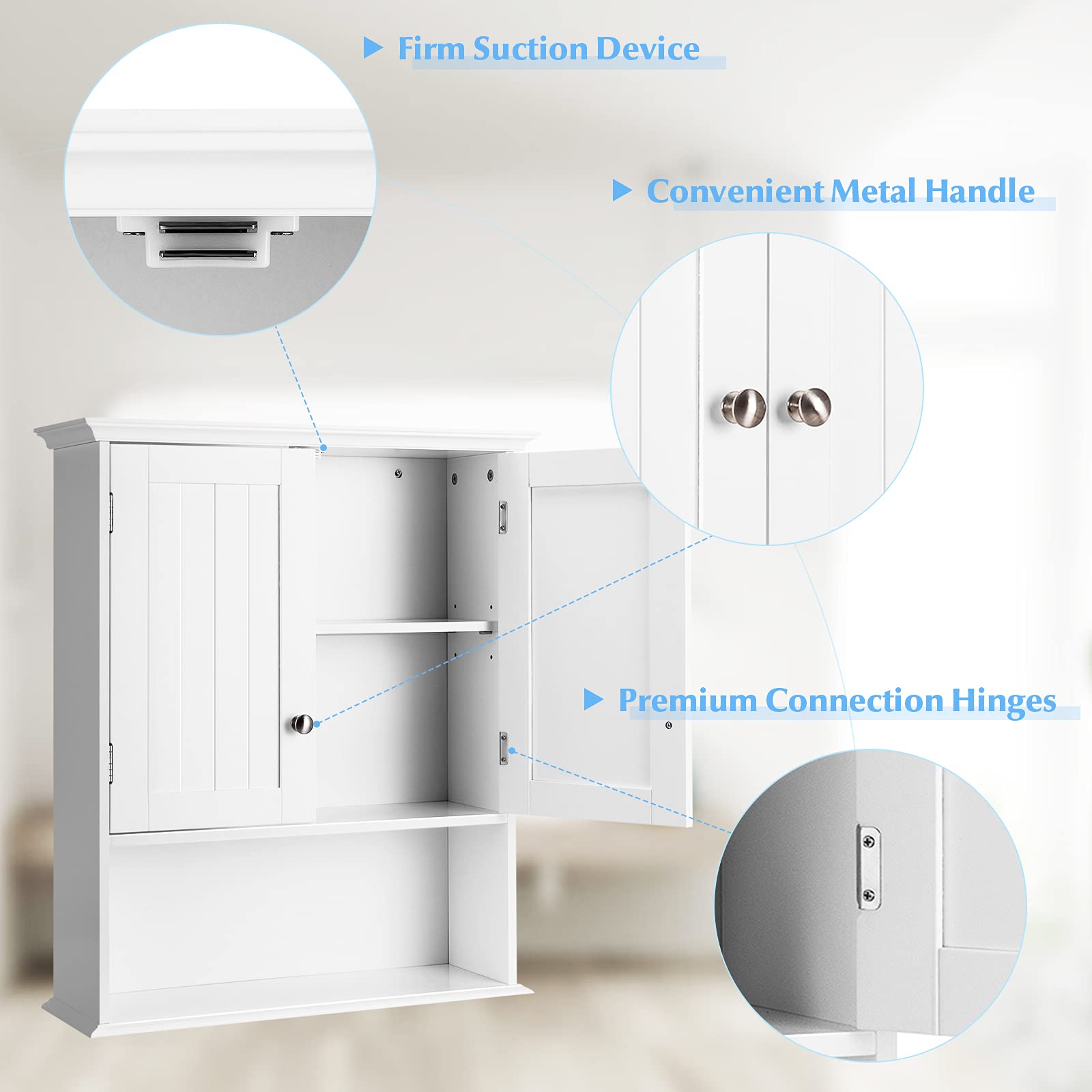 Tangkula Wall Mounted Bathroom Storage Cabinet - Wooden Hanging Medicine Cabinet with Doors & Shelves for Bathroom, Kitchen, Living Room Organization | Perfect for Small Spaces, Apartment Storage & Home Decor